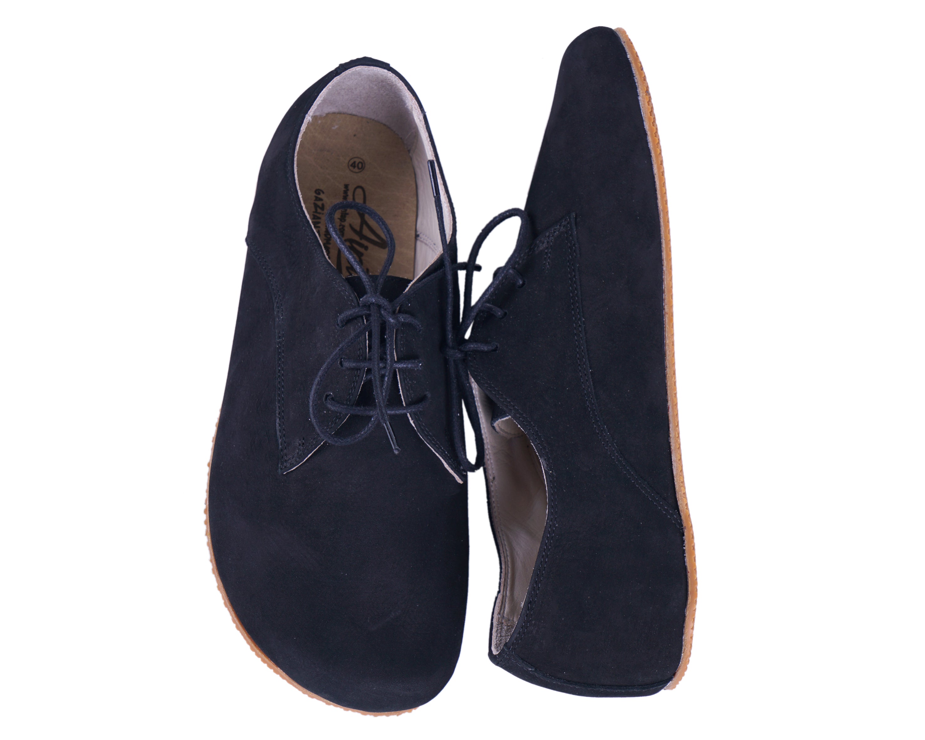 Black Oxford Wide Barefoot Shoes Nubuck Leather Handmade 4mm Rubber Outsole