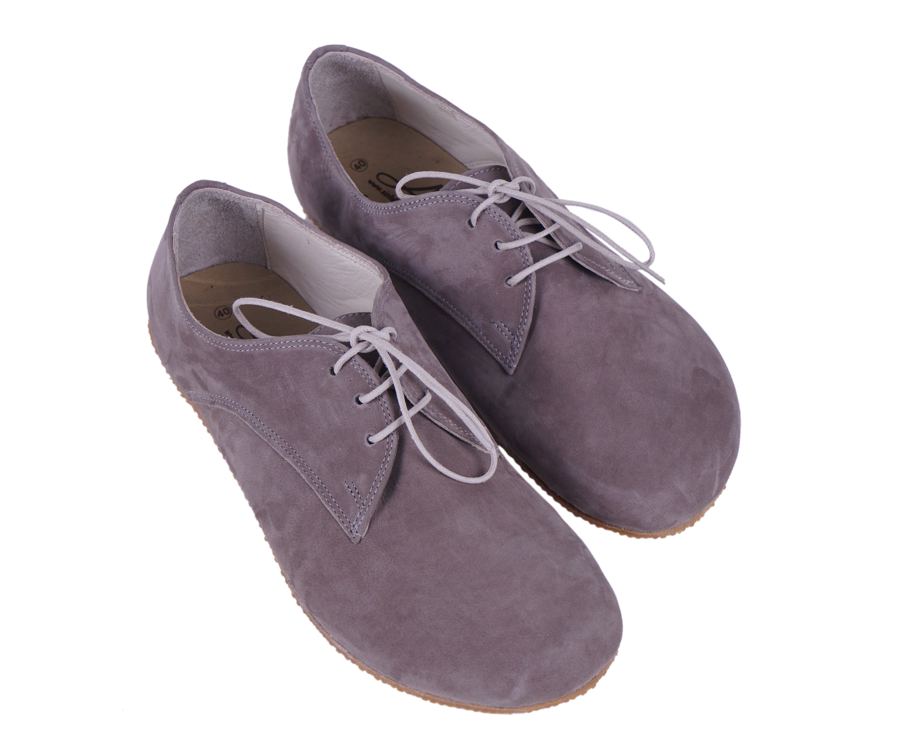 Smoked Oxford Wide Barefoot Shoes Nubuck Leather Handmade 4mm Rubber Outsole 