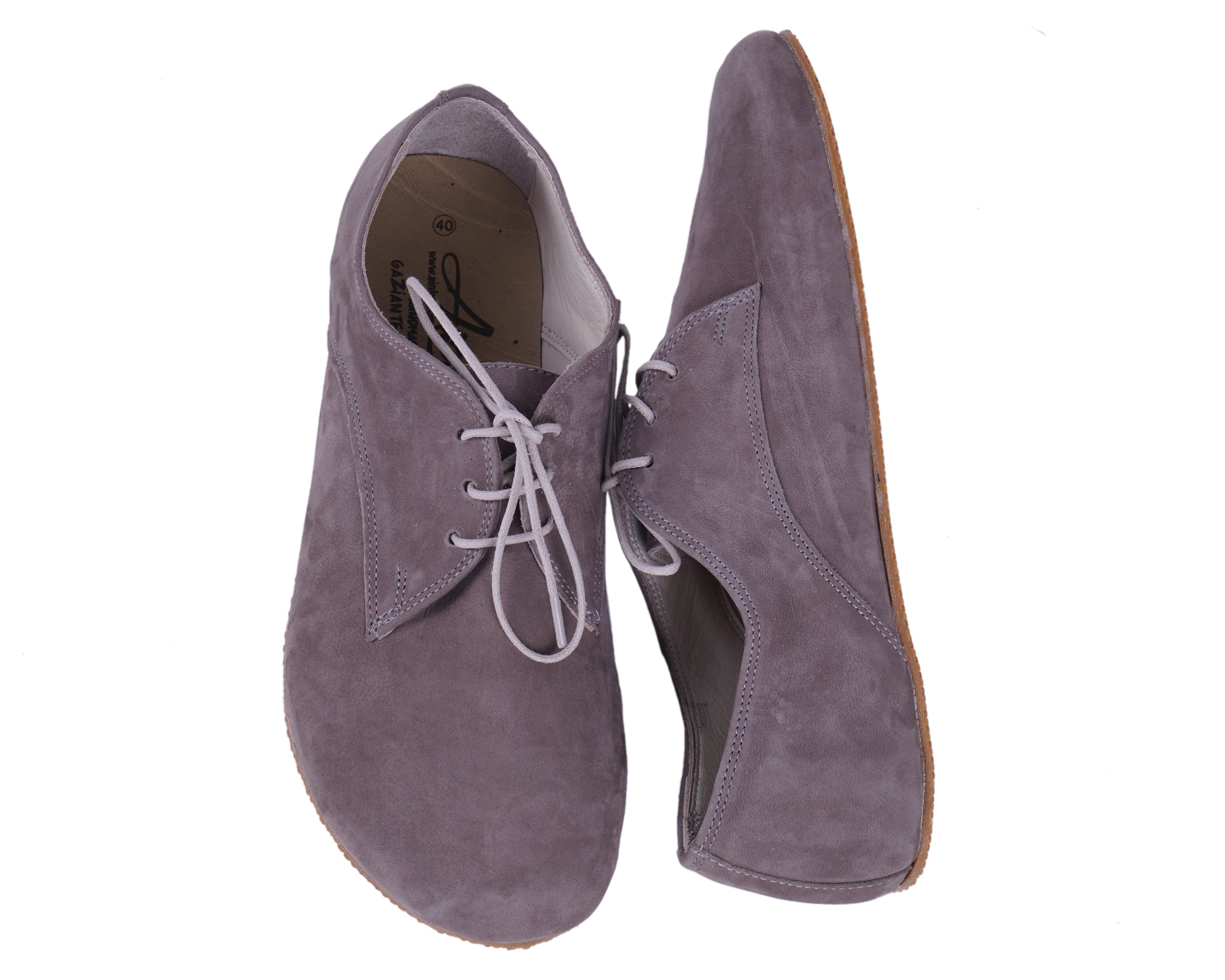 Smoked Oxford Wide Barefoot Shoes Nubuck Leather Handmade 4mm Rubber Outsole 