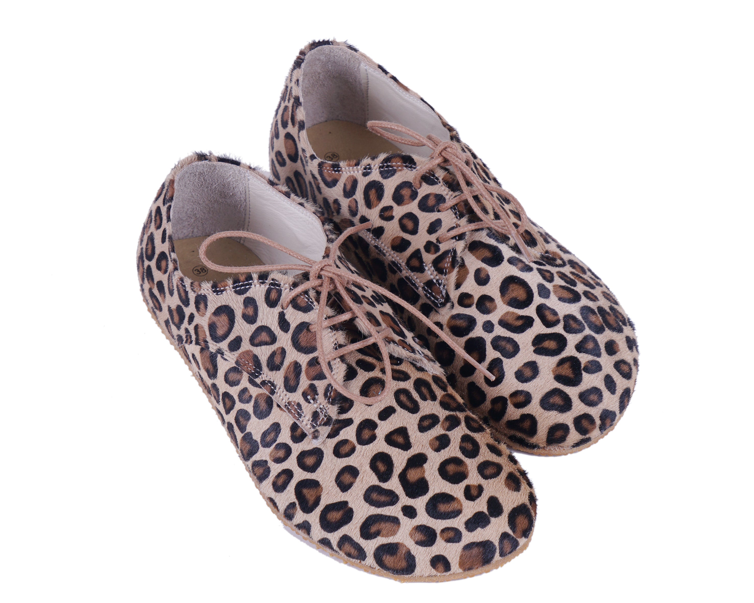 Leopard Oxford Wide Barefoot Shoes Smooth Leather Handmade 4mm Rubber Outsole