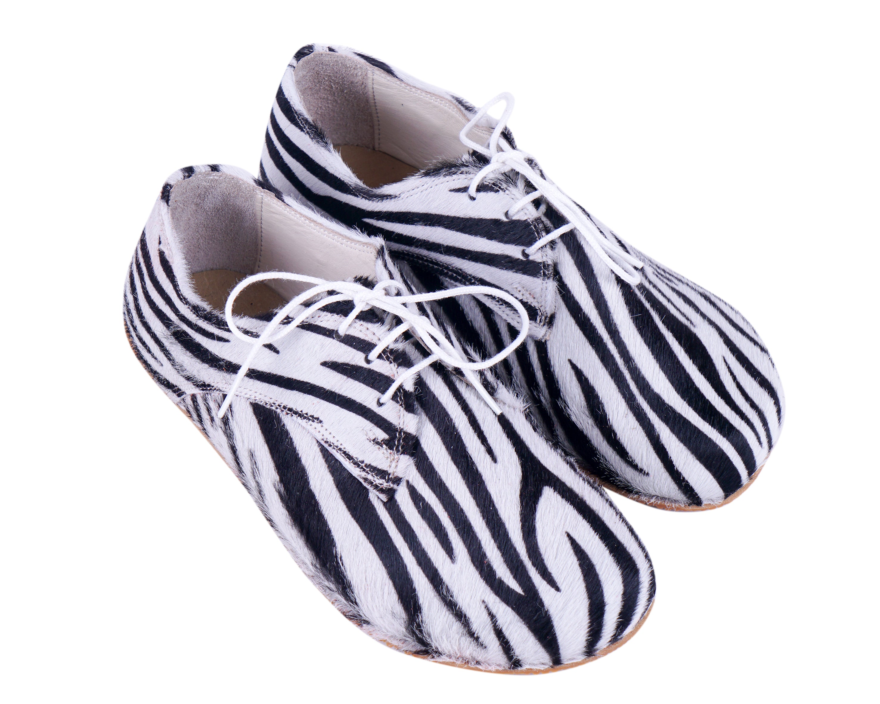 Zebra Oxford Wide Barefoot Shoes Smooth Leather Handmade 4mm Rubber Outsole