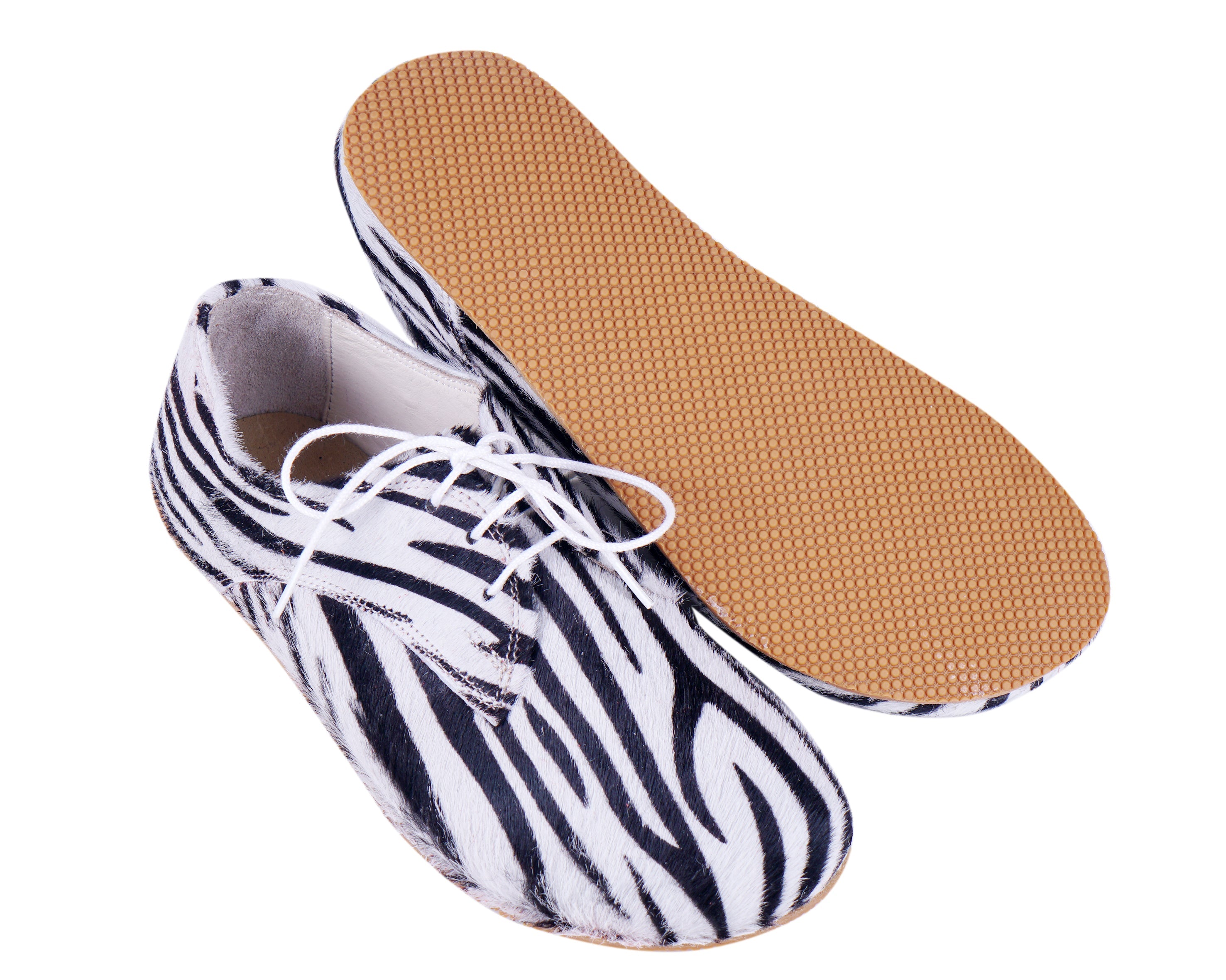 Zebra Oxford Wide Barefoot Shoes Smooth Leather Handmade 4mm Rubber Outsole 