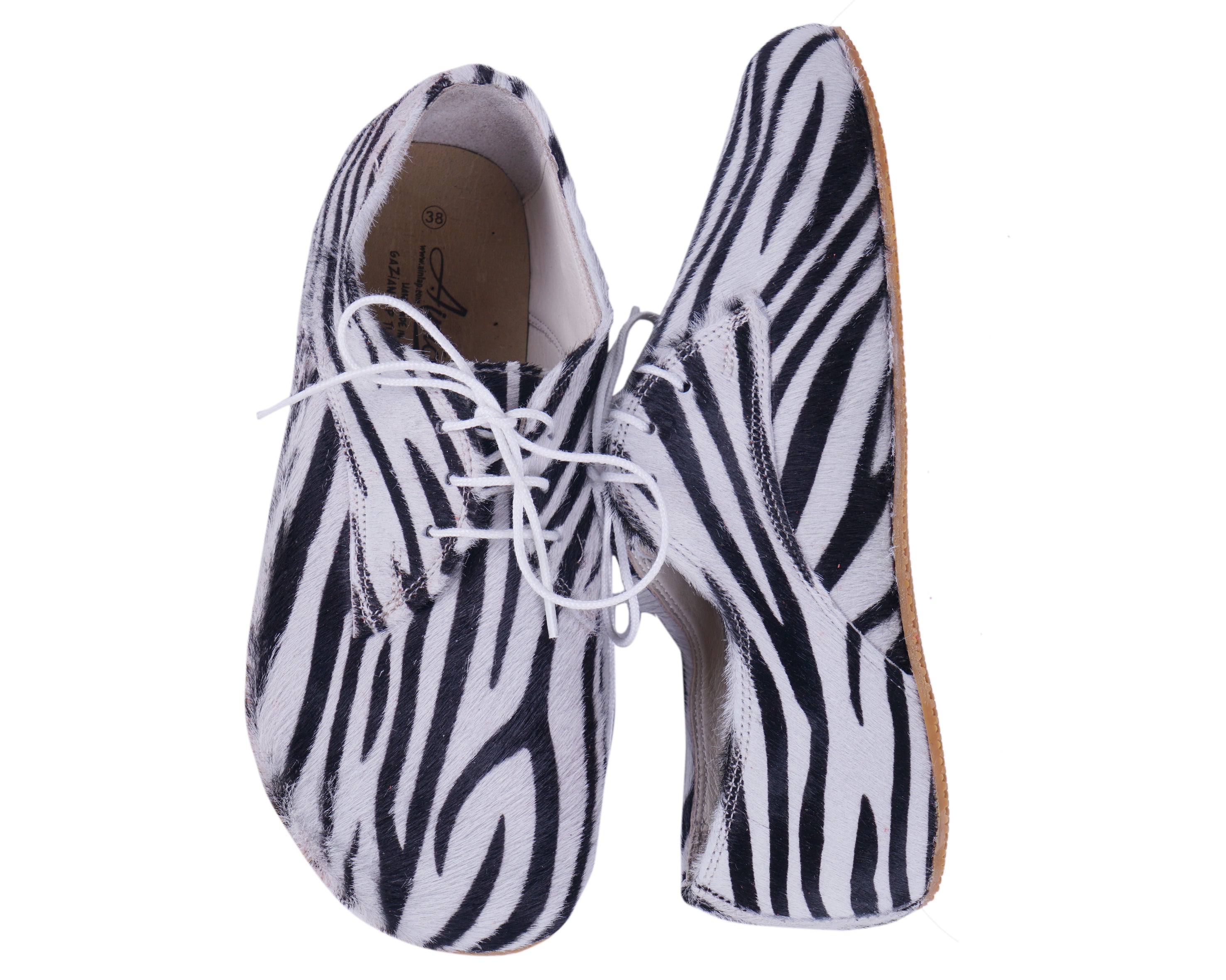 Zebra Oxford Wide Barefoot Shoes Smooth Leather Handmade 4mm Rubber Outsole