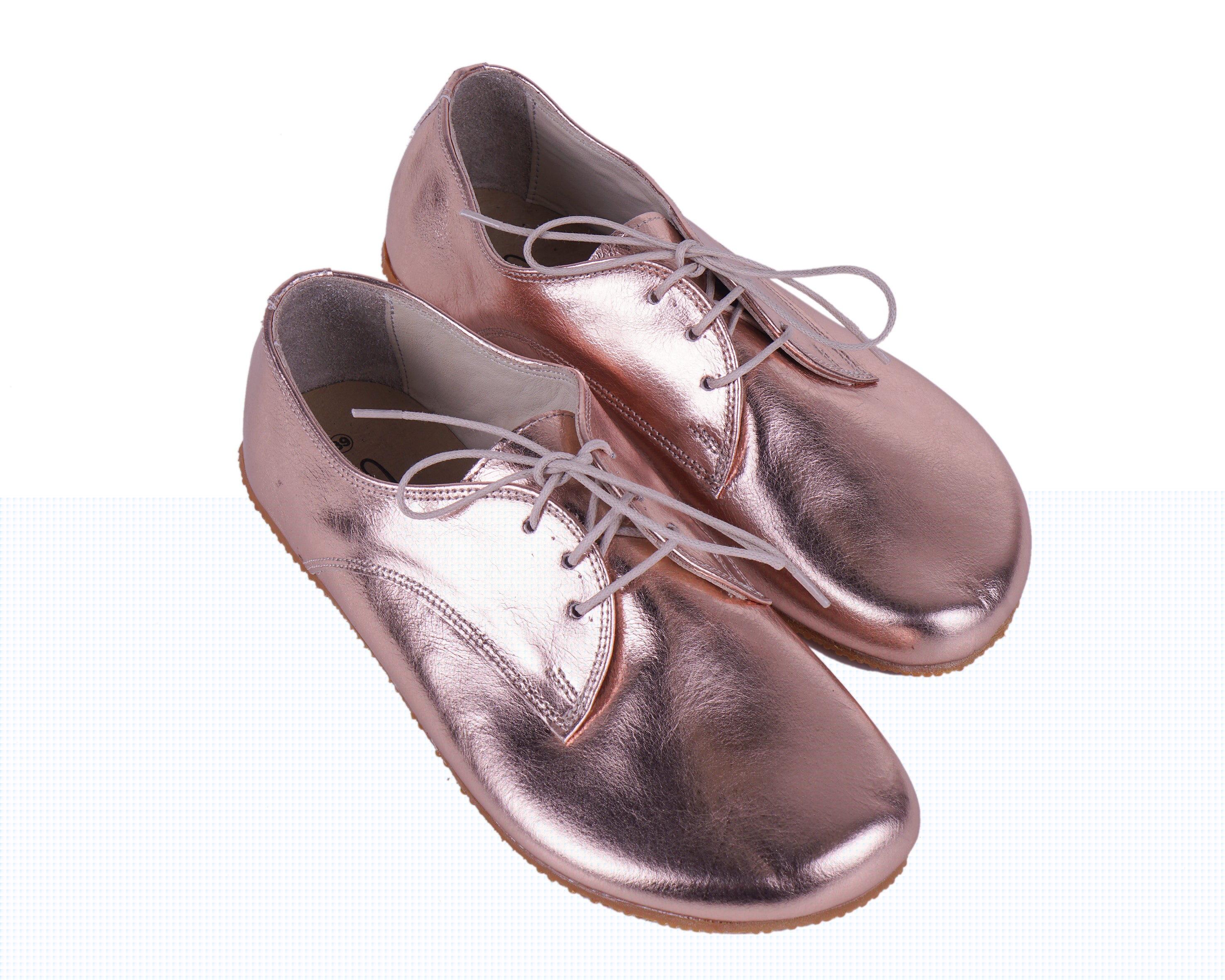 Rose Oxford Wide Barefoot Shoes Smooth Leather Handmade 4mm Rubber Outsole 