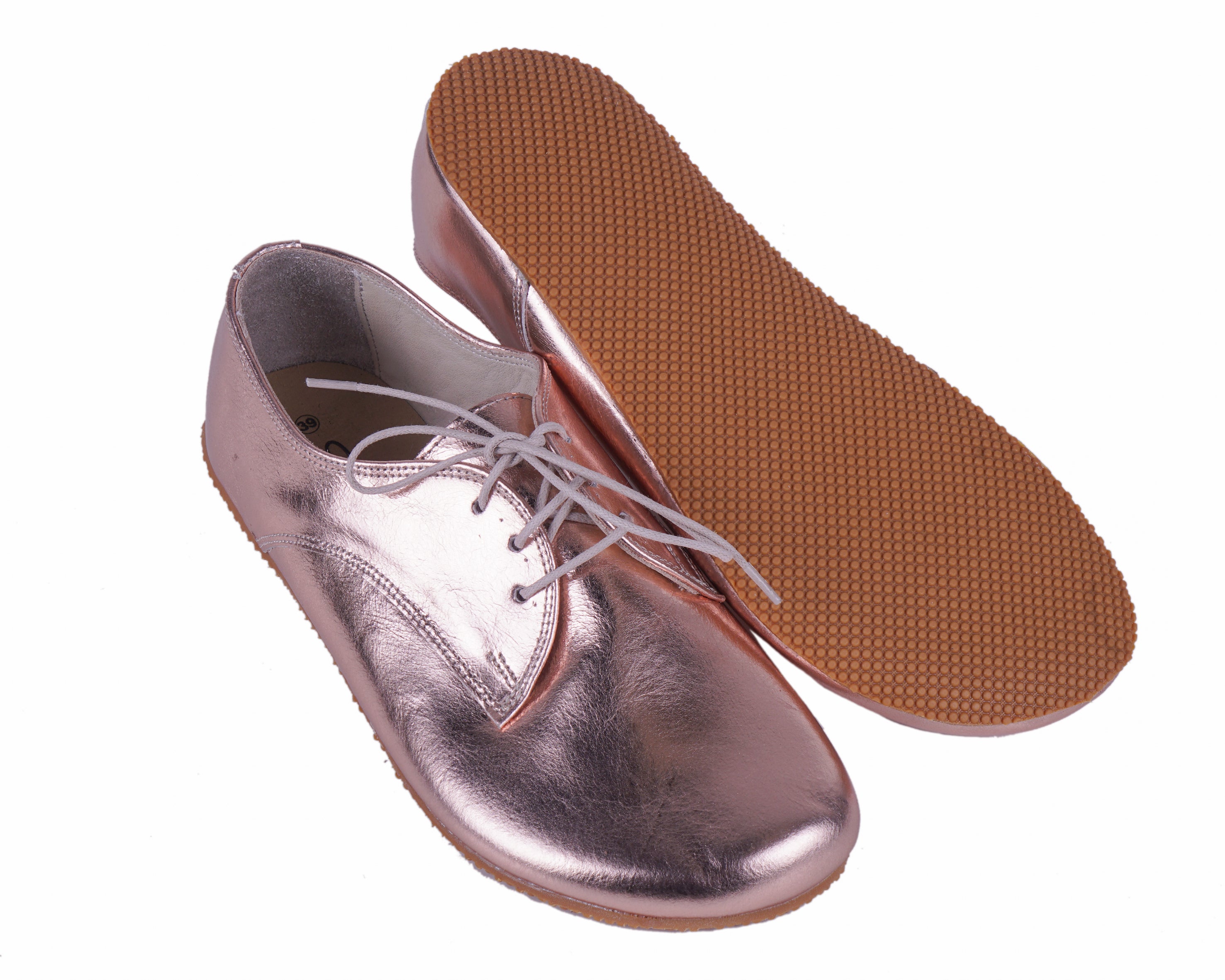 Rose Oxford Wide Barefoot Shoes Smooth Leather Handmade 4mm Rubber Outsole 