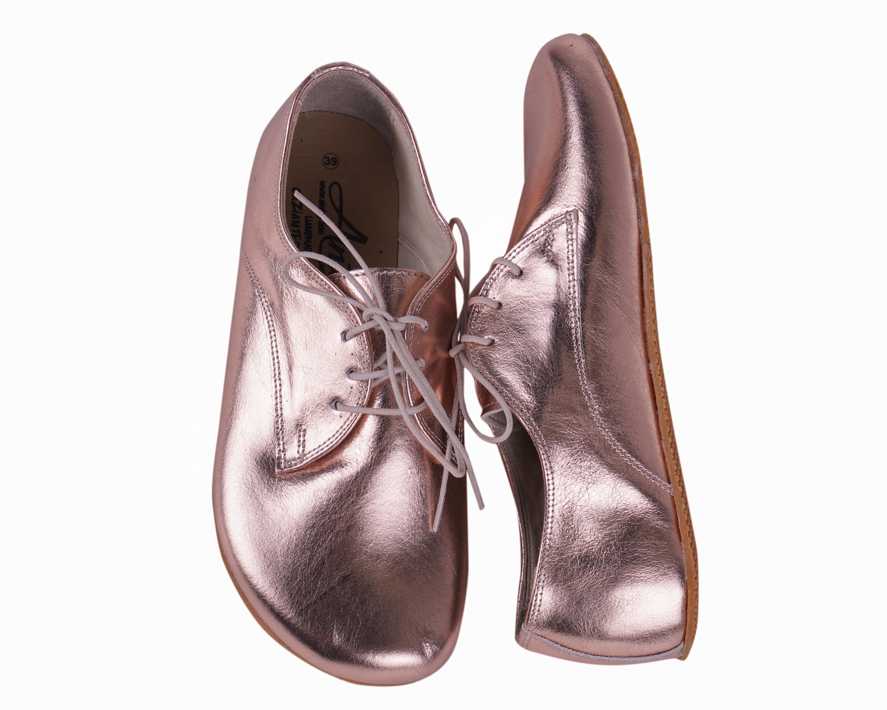 Rose Oxford Wide Barefoot Shoes Smooth Leather Handmade 4mm Rubber Outsole 