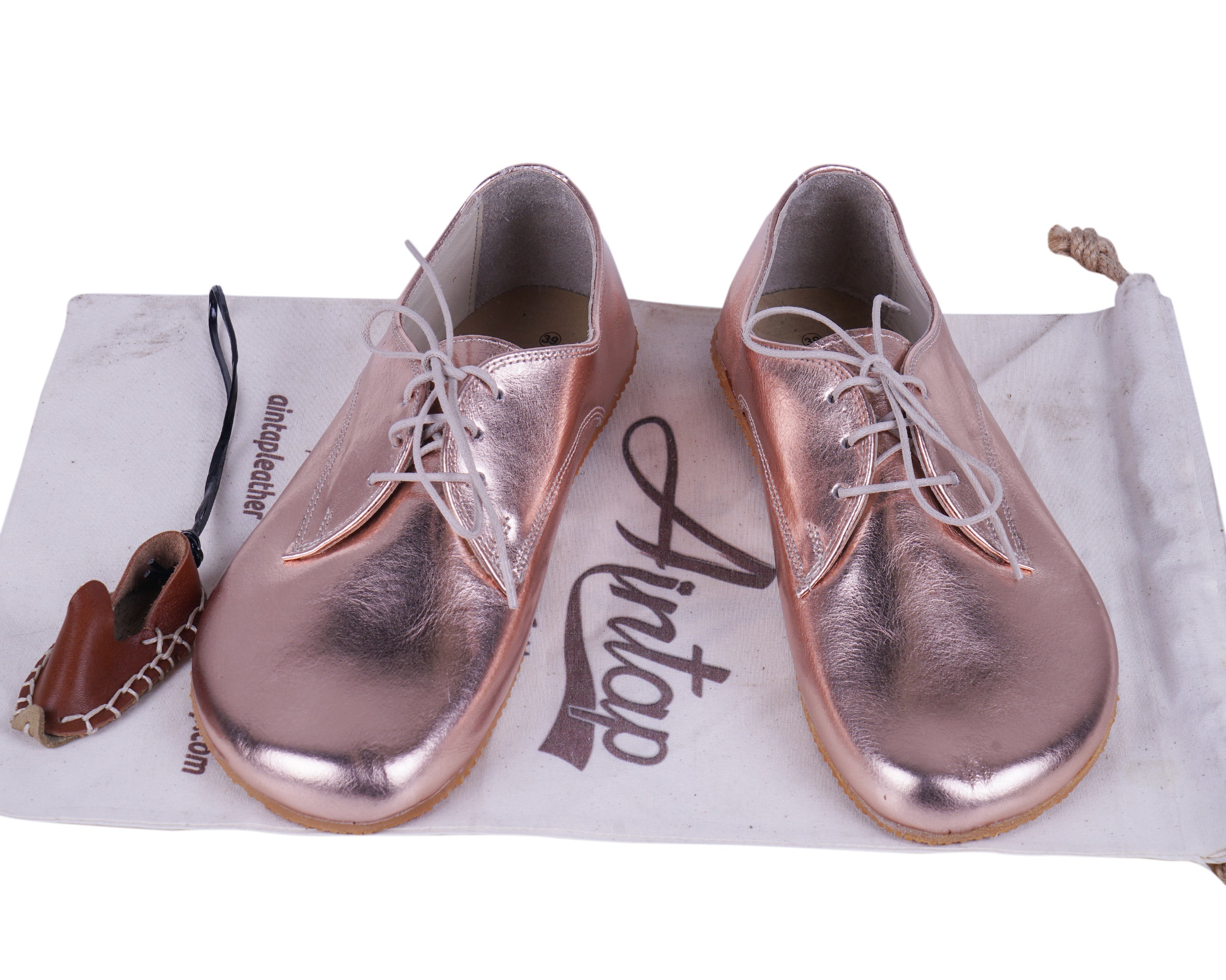 Rose Oxford Wide Barefoot Shoes Smooth Leather Handmade 4mm Rubber Outsole 