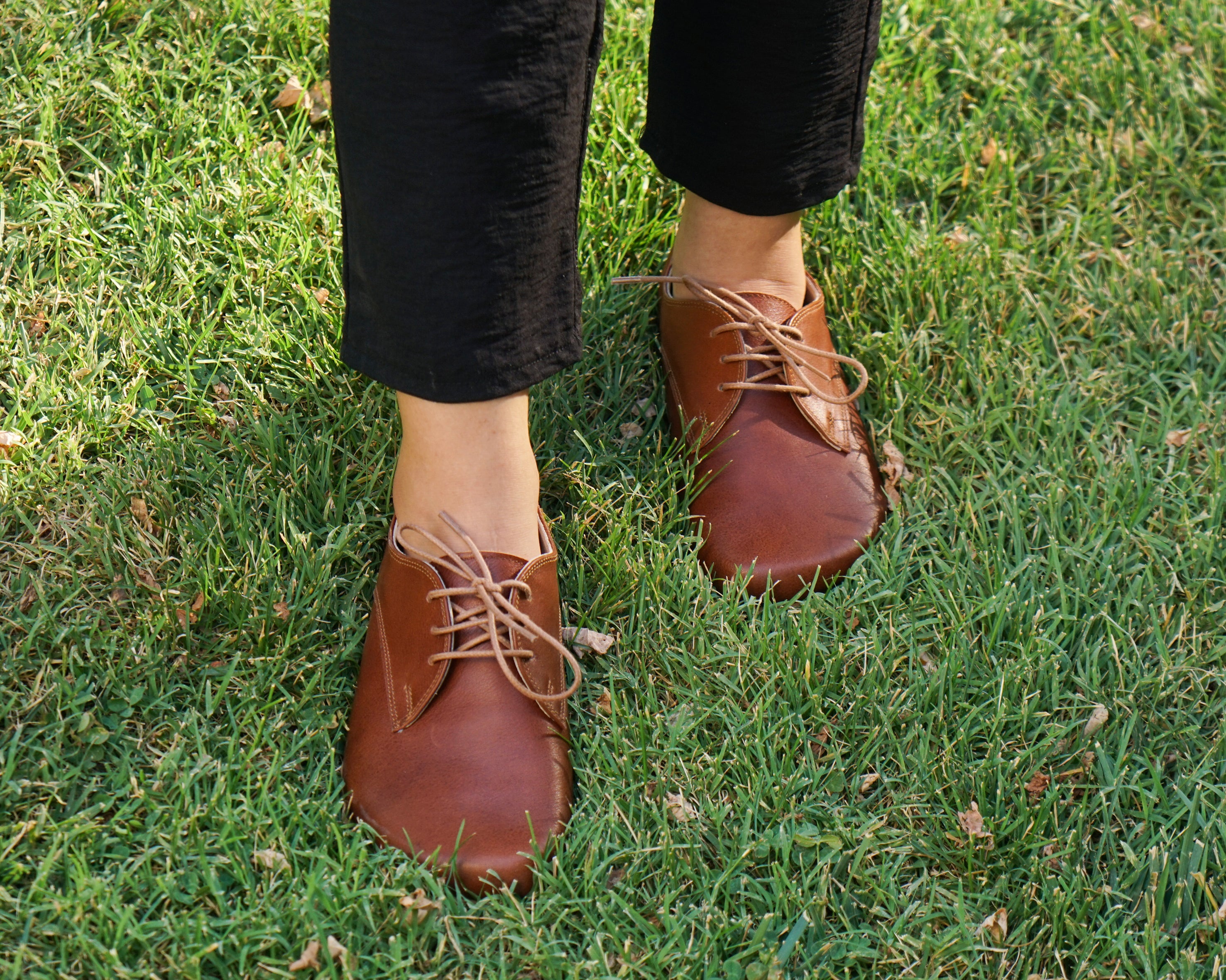 Brown Oxford Wide Barefoot Shoes Smooth Leather Handmade 4mm Rubber Outsole