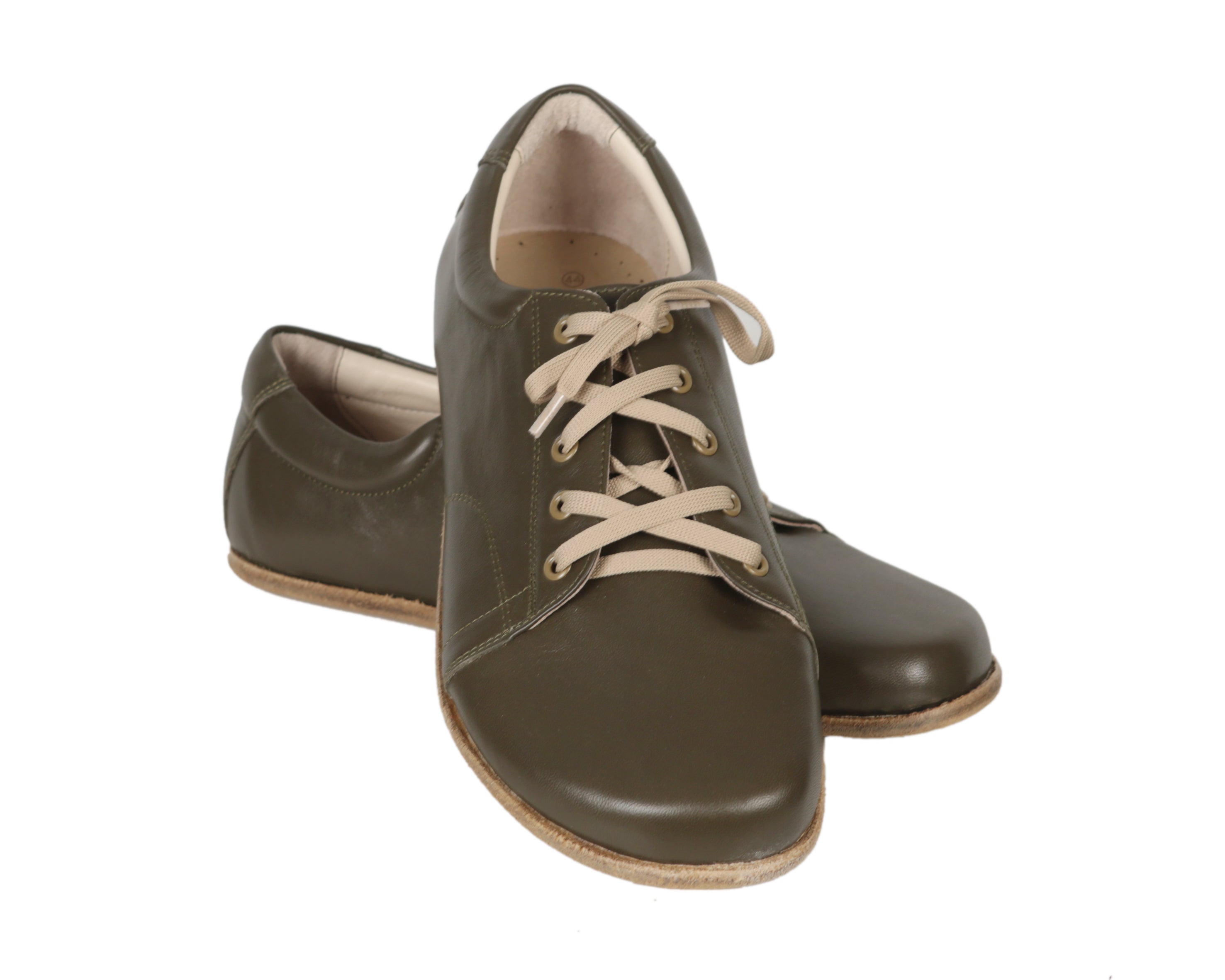 Green Sneaker Wide Barefoot Smooth Leather Handmade Shoes 