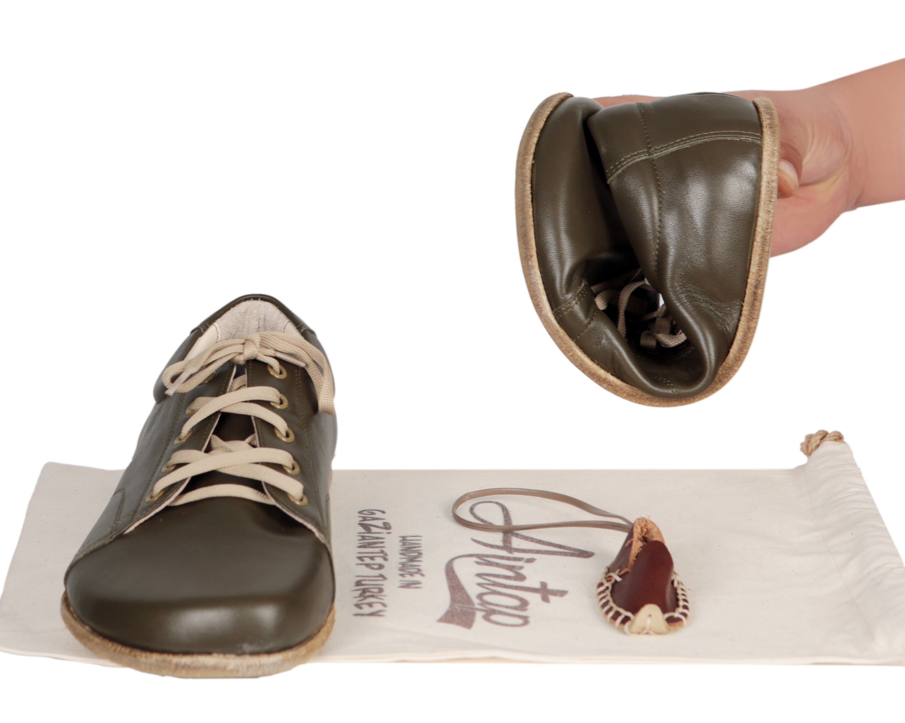Green Sneaker Wide Barefoot Smooth Leather Handmade Shoes 