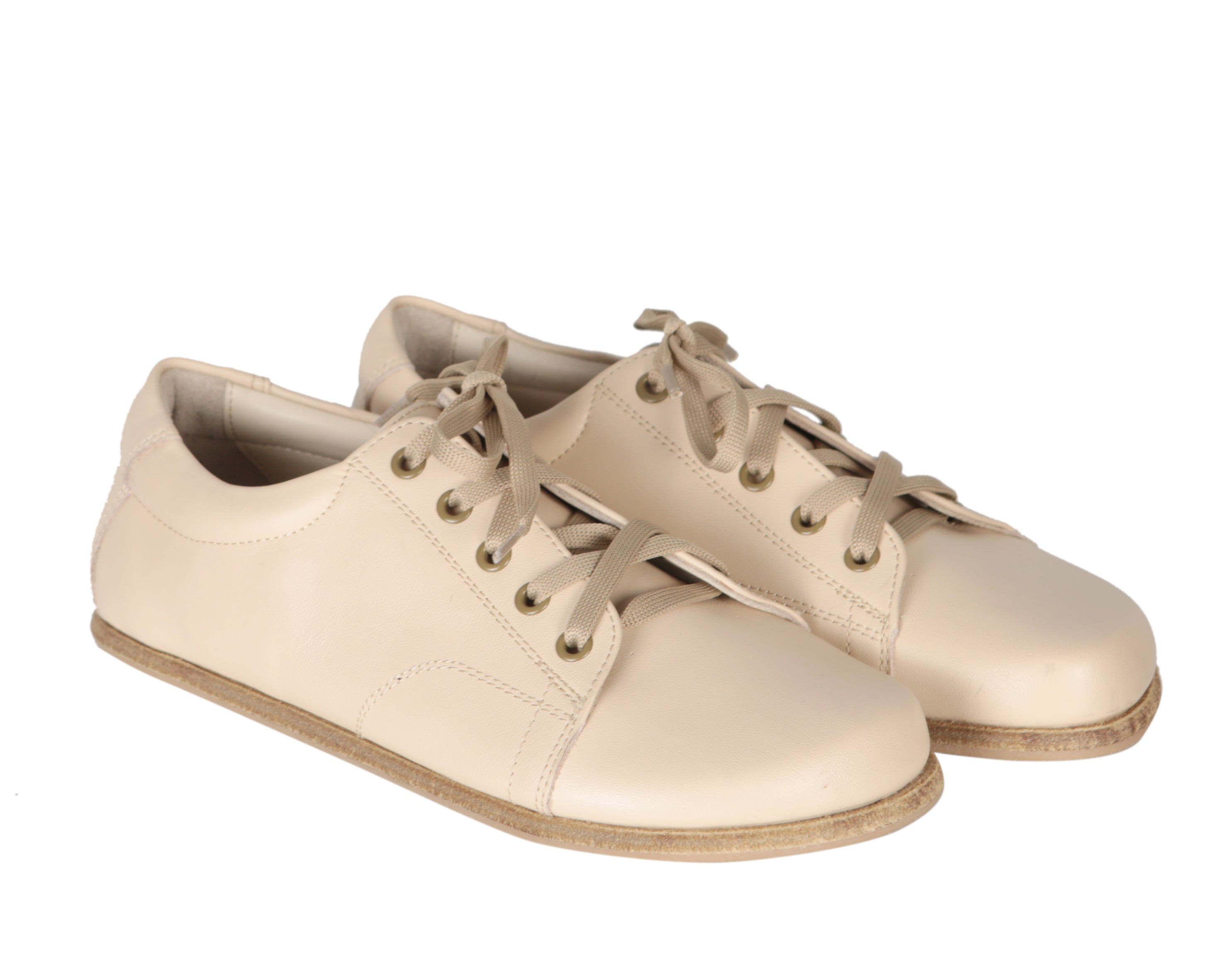 Cream Sneaker Wide Barefoot Smooth Leather Handmade Shoes