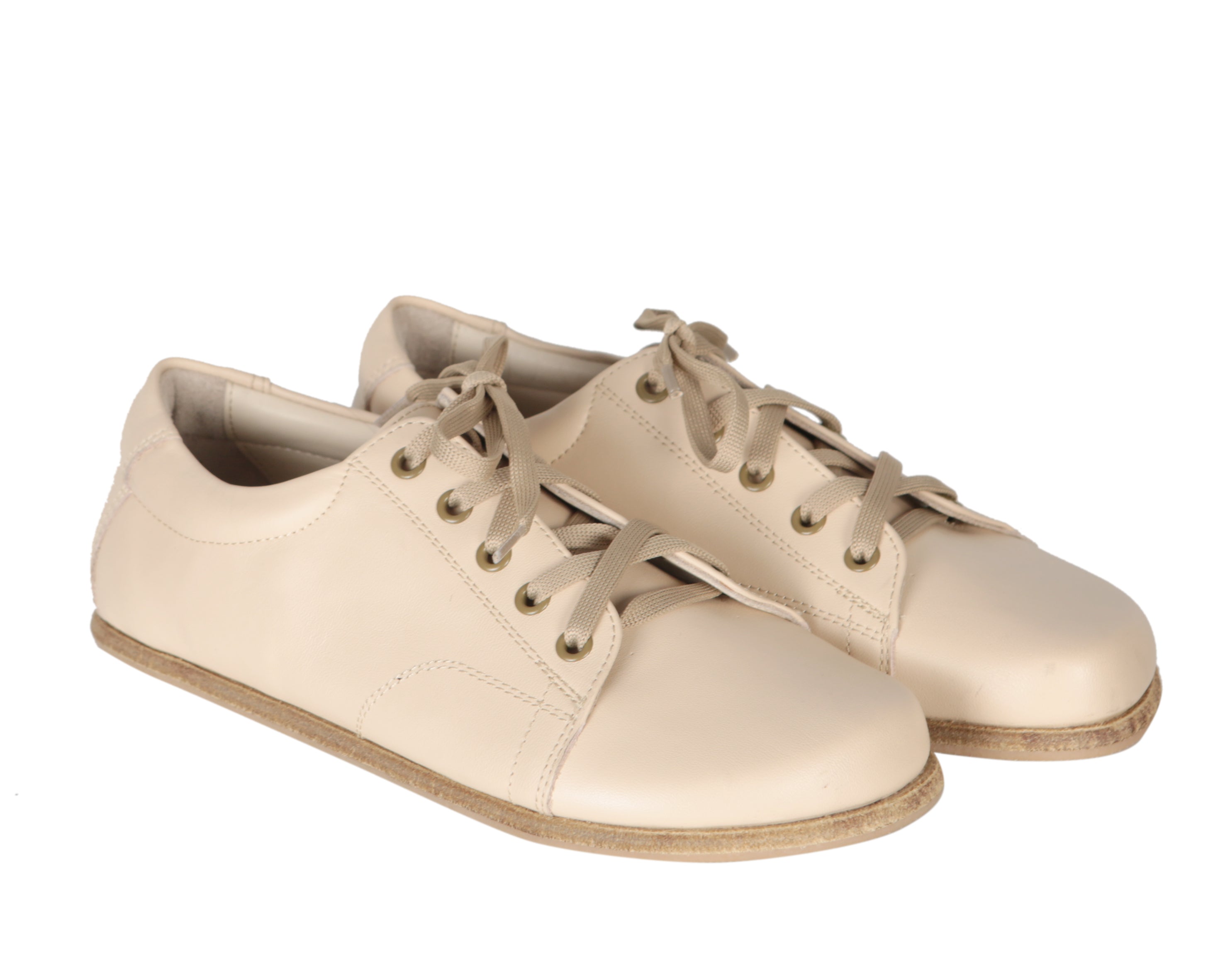 Cream Sneaker Wide Barefoot Smooth Leather Handmade Shoes 