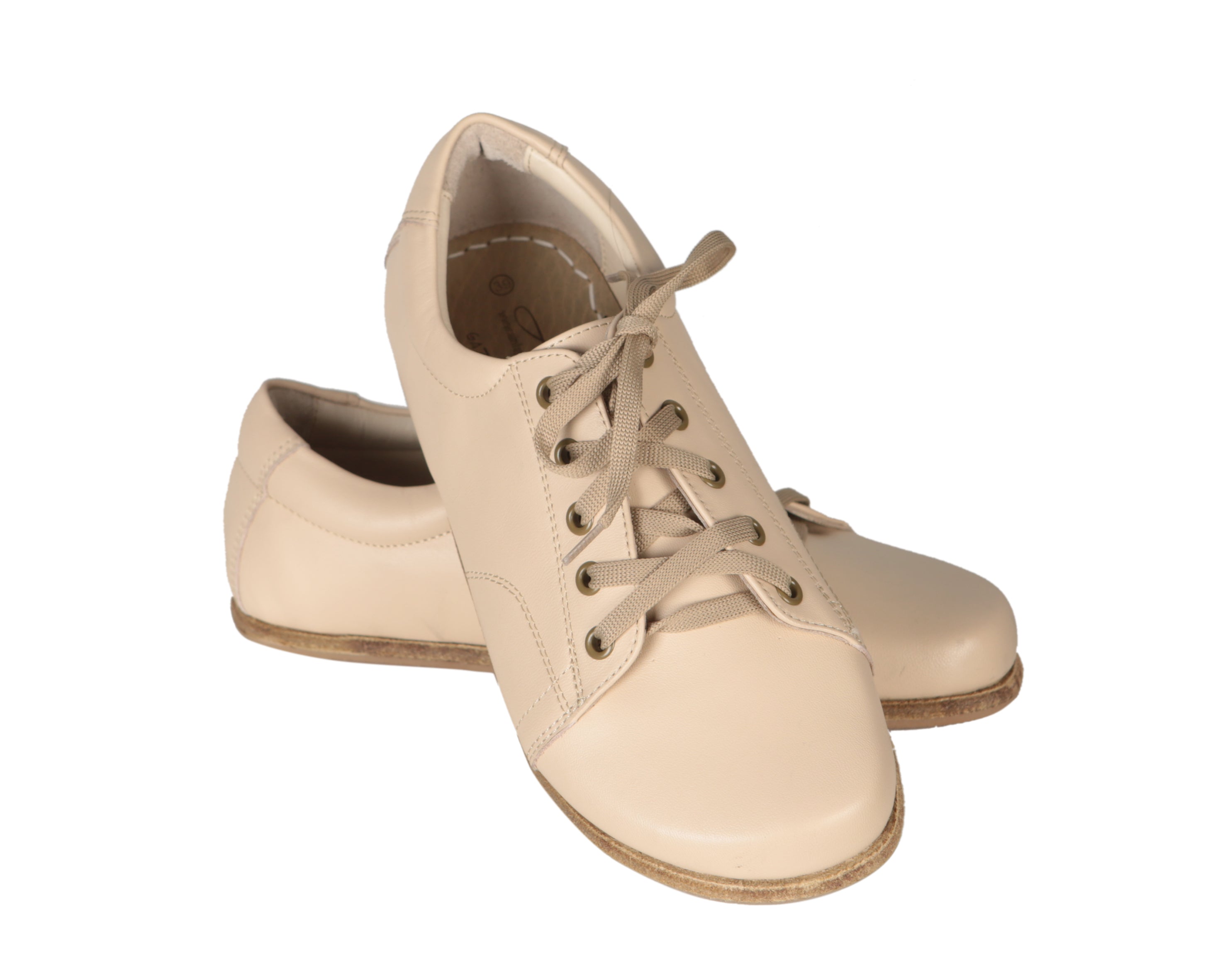 Cream Sneaker Wide Barefoot Smooth Leather Handmade Shoes 