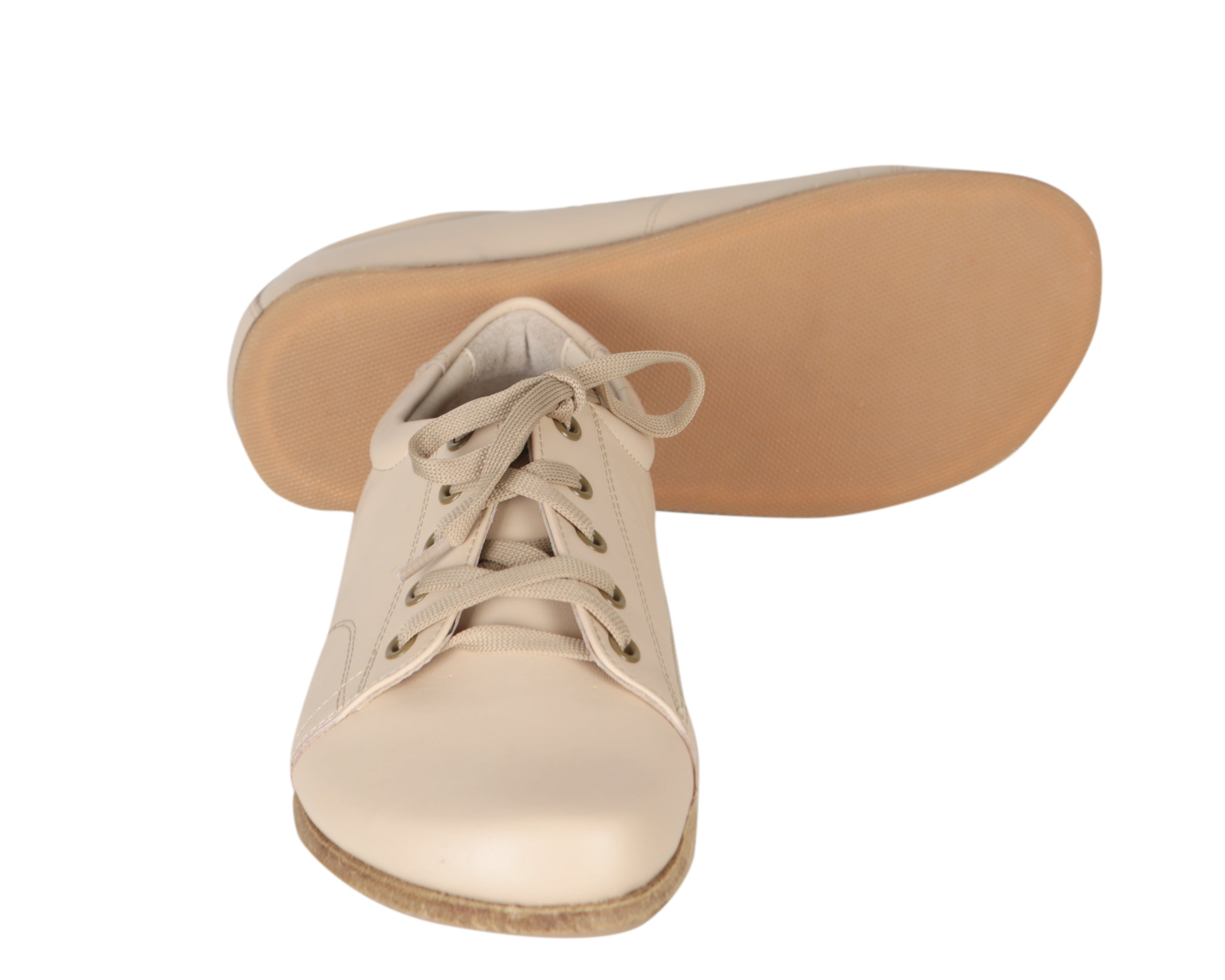 Cream Sneaker Wide Barefoot Smooth Leather Handmade Shoes 