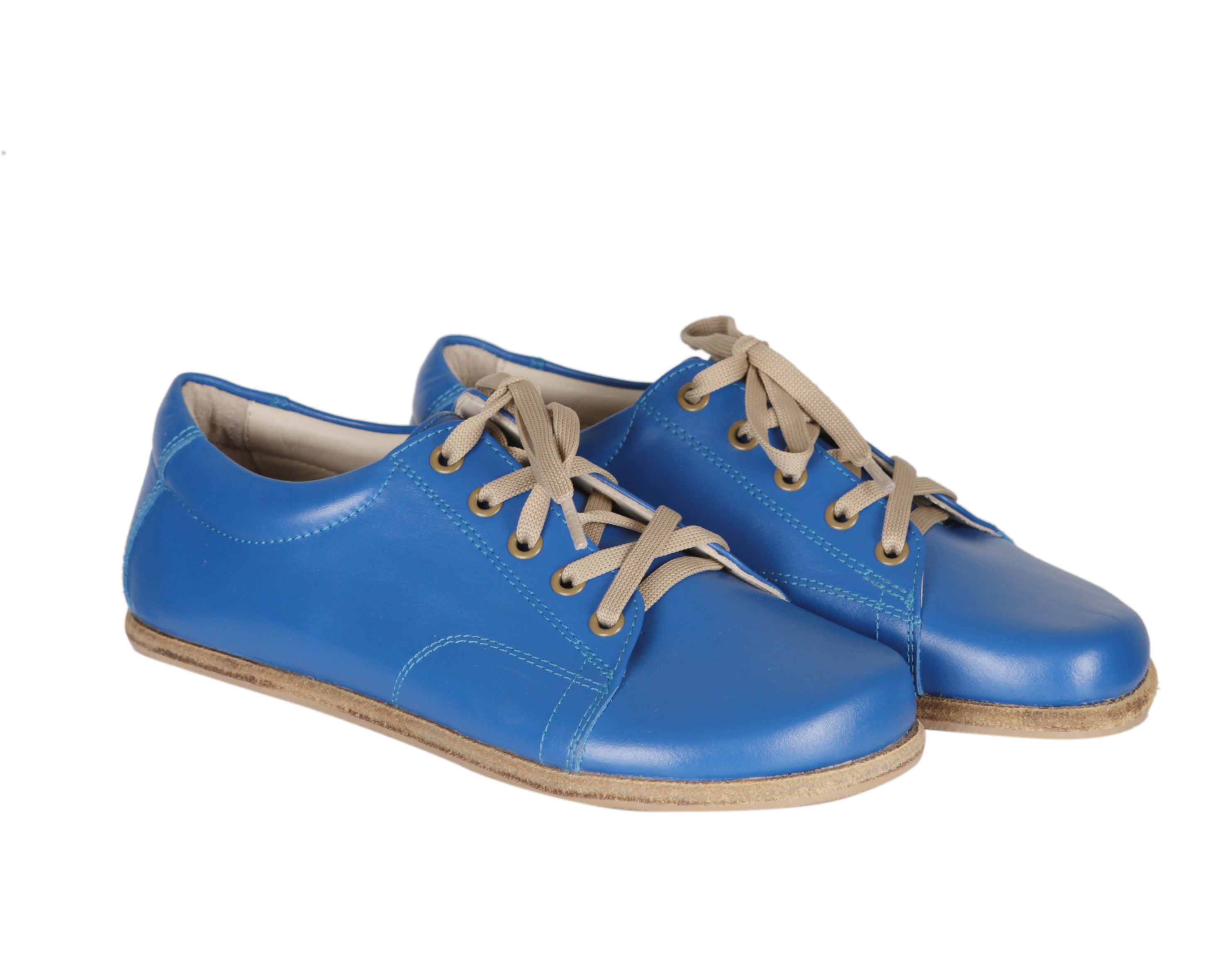 Blue Sneaker Wide Barefoot Smooth Leather Handmade Shoes