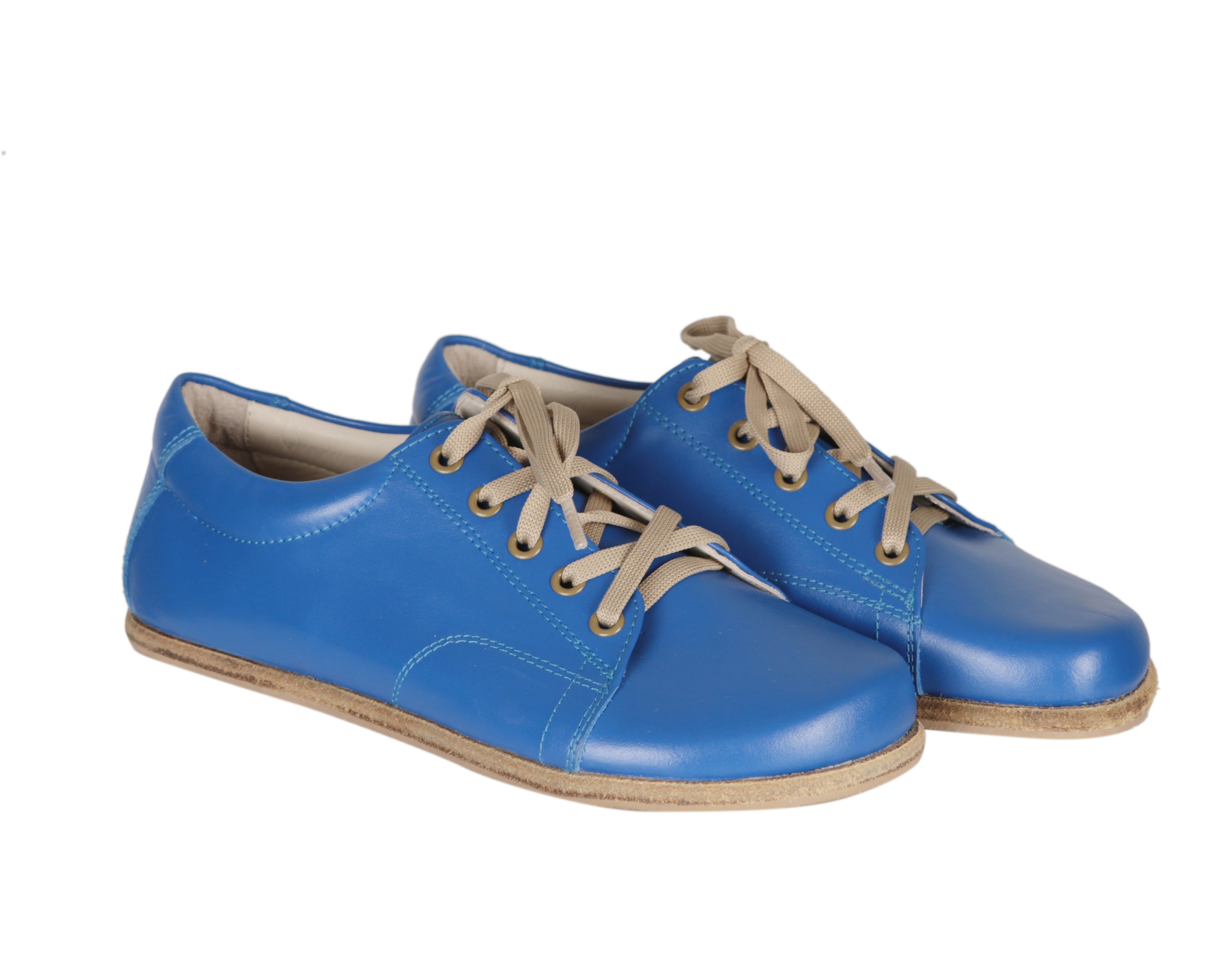 Blue Sneaker Wide Barefoot Smooth Leather Handmade Shoes 
