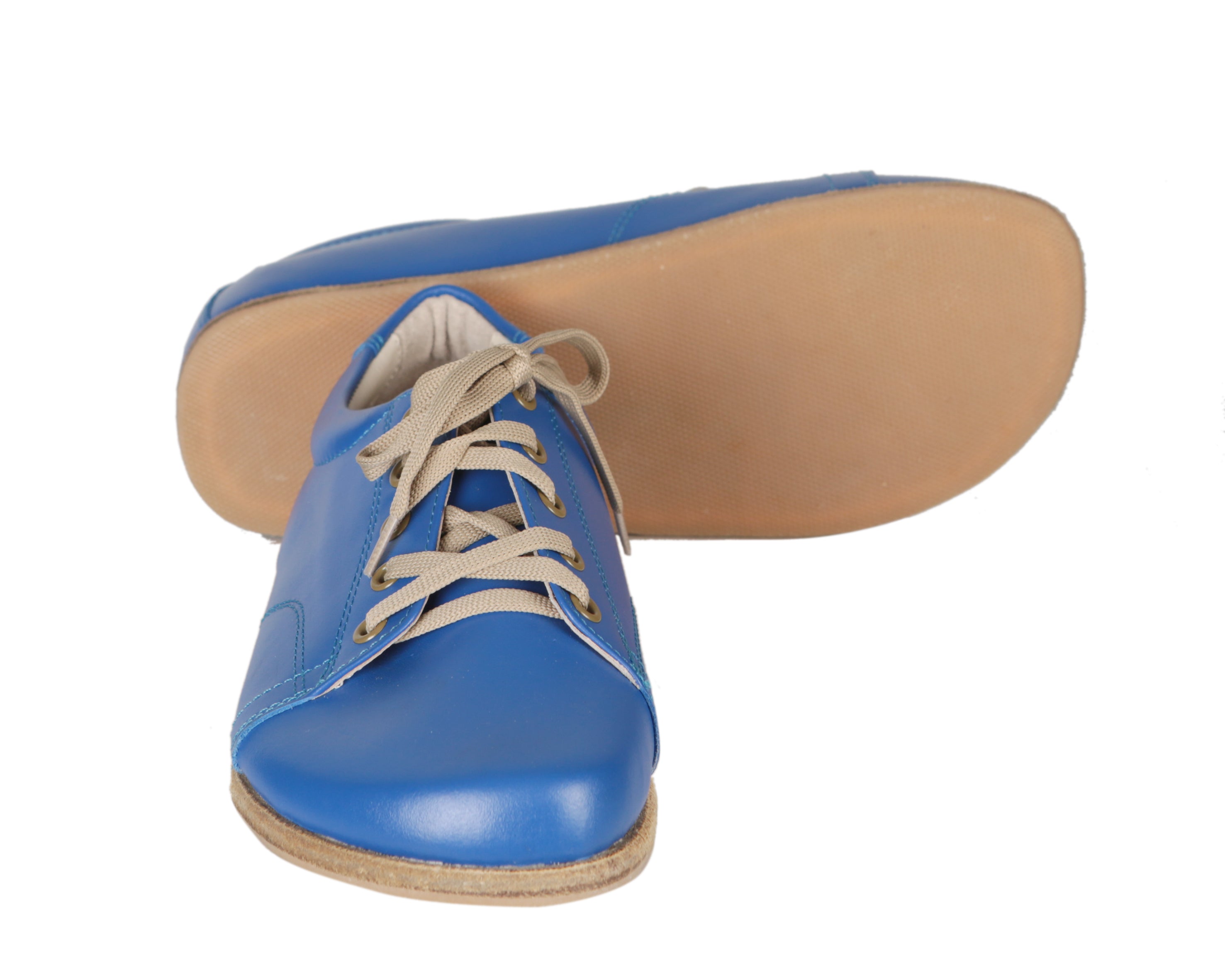 Blue Sneaker Wide Barefoot Smooth Leather Handmade Shoes