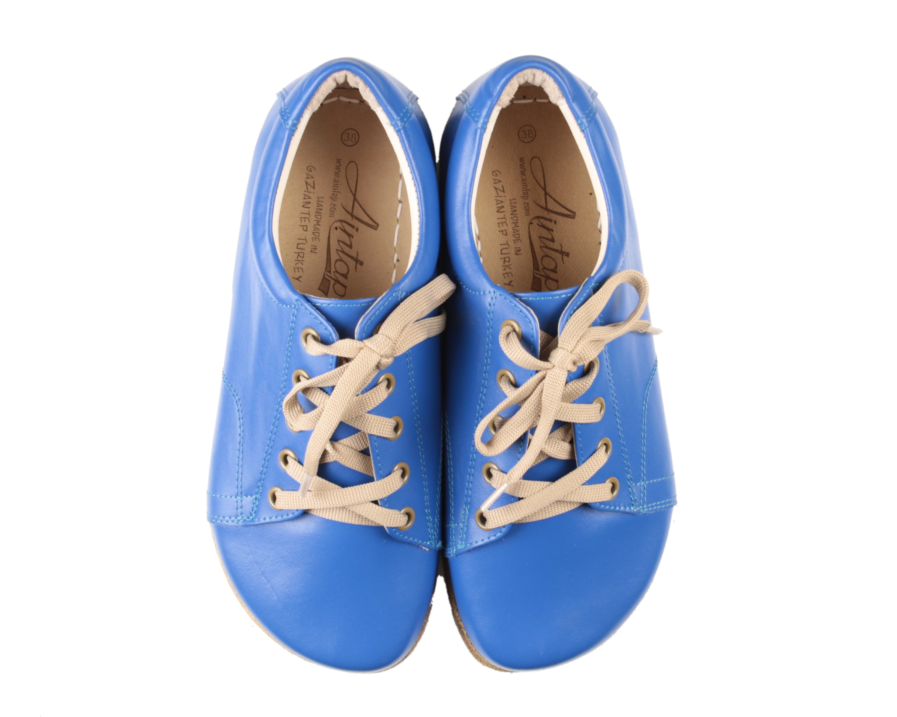 Blue Sneaker Wide Barefoot Smooth Leather Handmade Shoes 