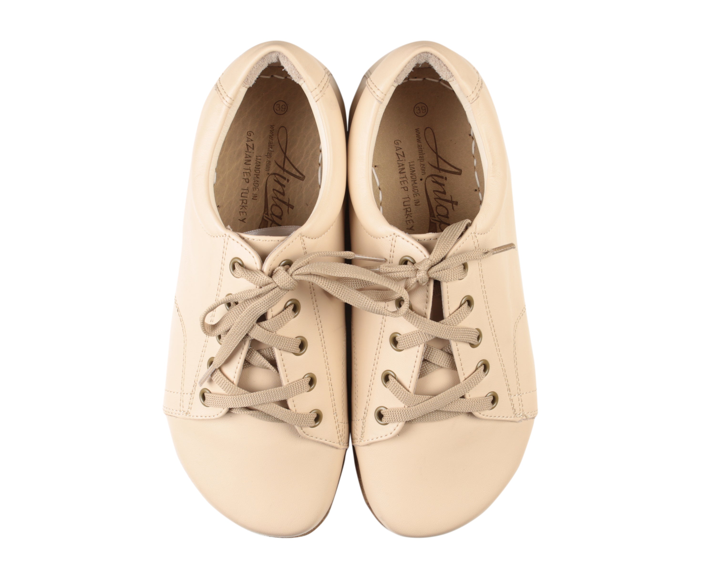 Cream Sneaker Wide Barefoot Smooth Leather Handmade Shoes 