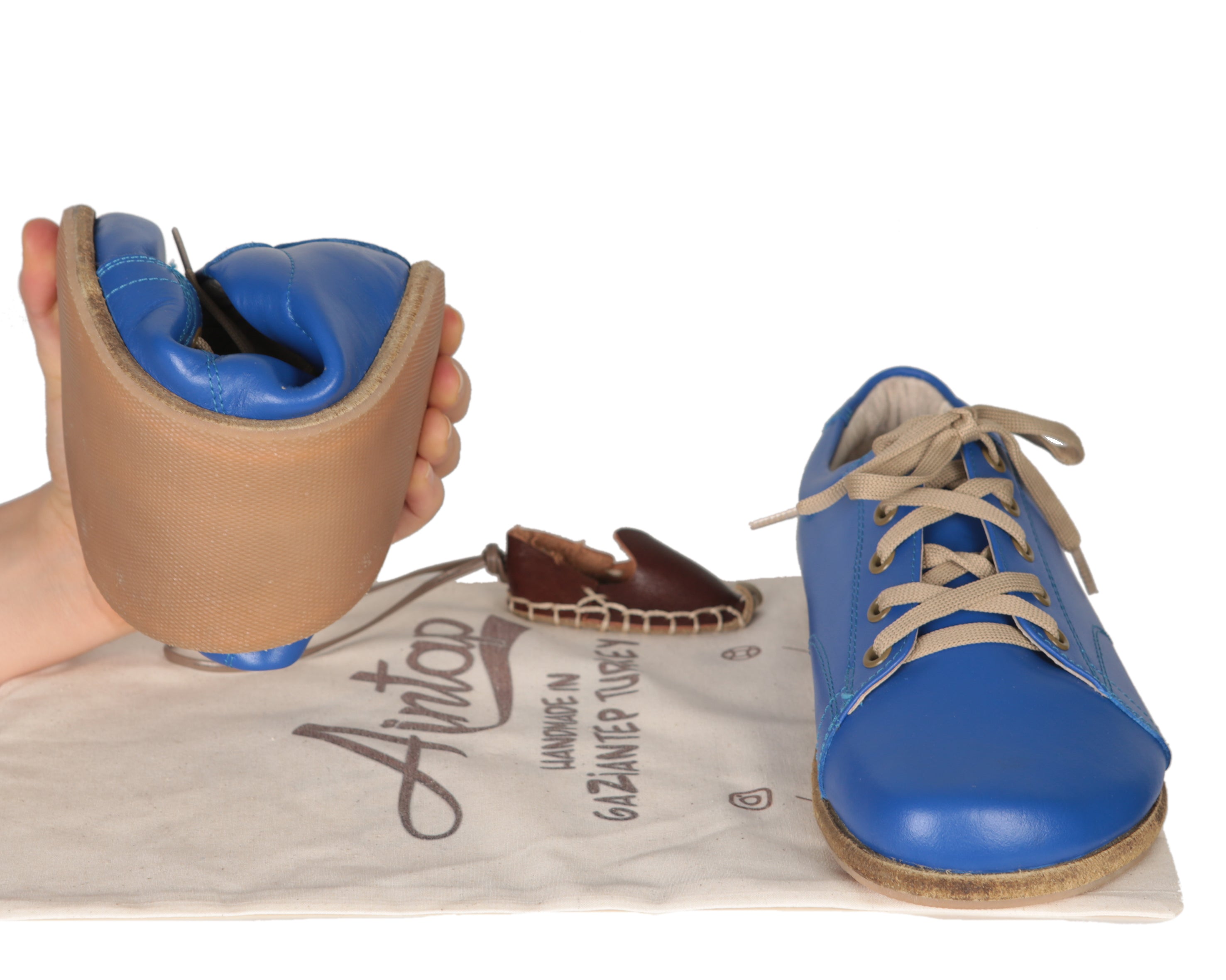 Blue Sneaker Wide Barefoot Smooth Leather Handmade Shoes 