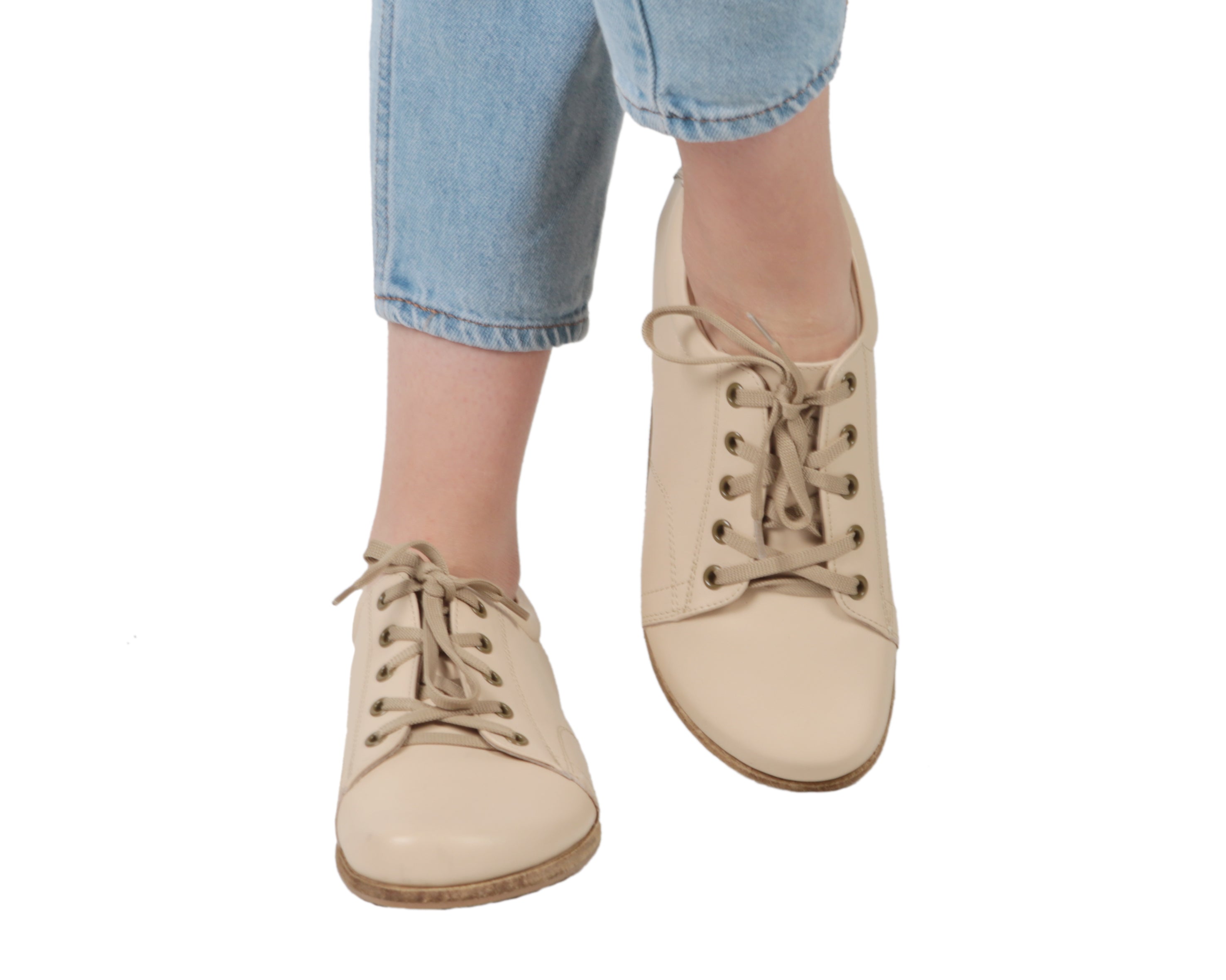Cream Sneaker Wide Barefoot Smooth Leather Handmade Shoes 