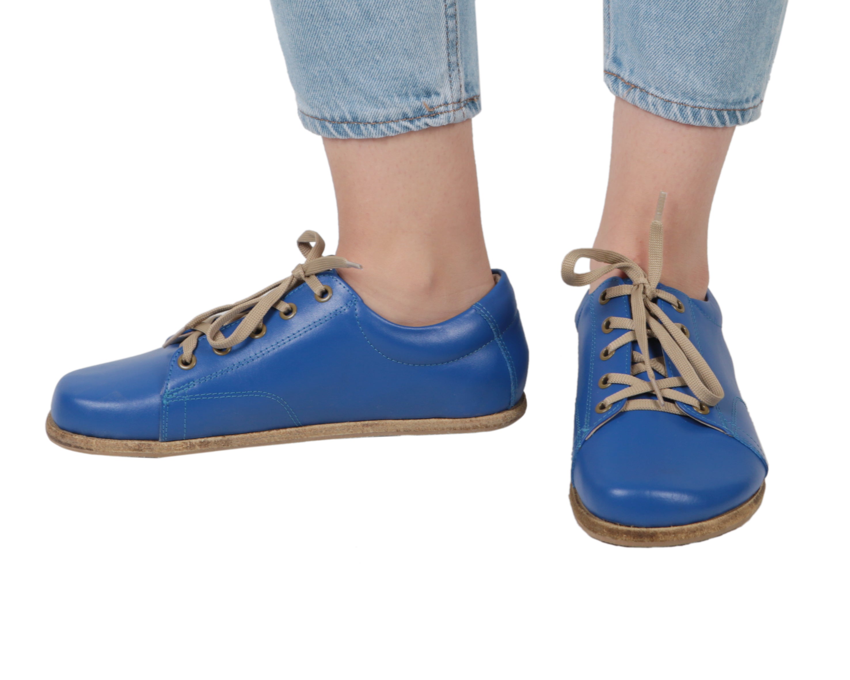 Blue Sneaker Wide Barefoot Smooth Leather Handmade Shoes 