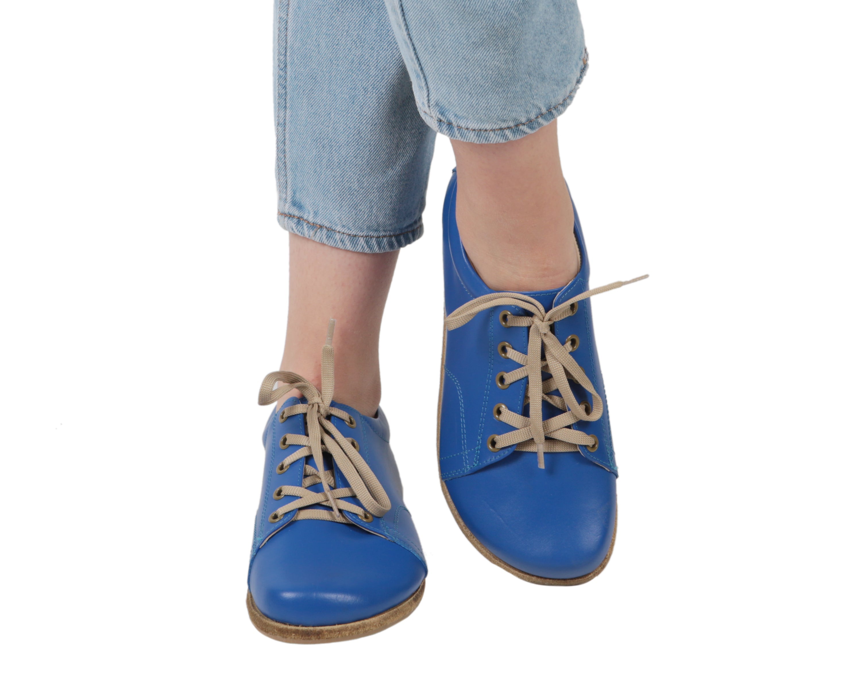 Blue Sneaker Wide Barefoot Smooth Leather Handmade Shoes 