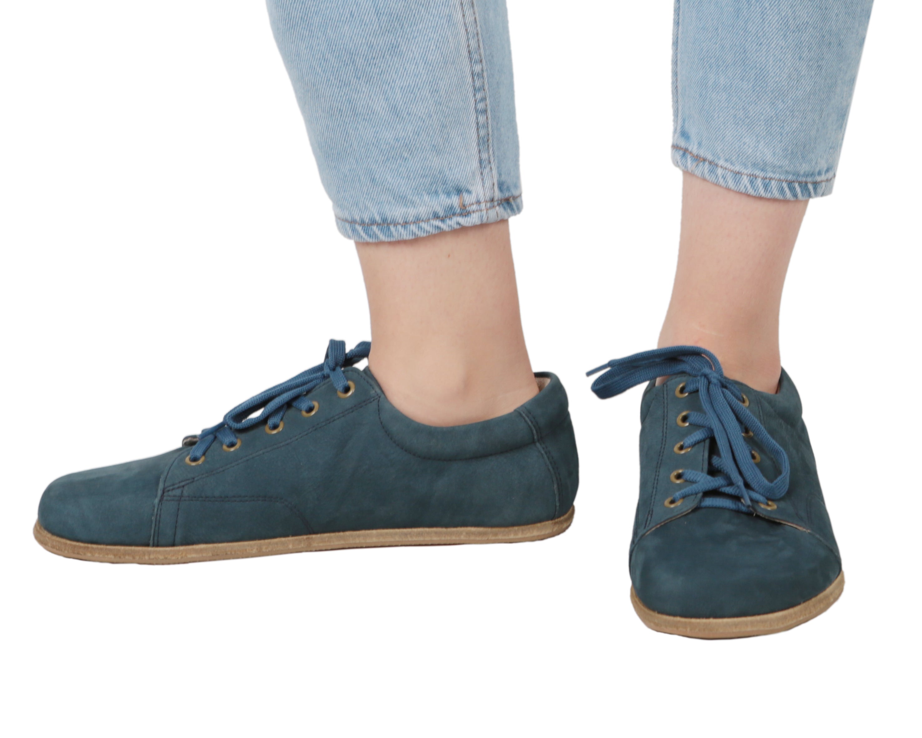 Jeans Sneaker Wide Barefoot Nubuck Leather Handmade Shoes 