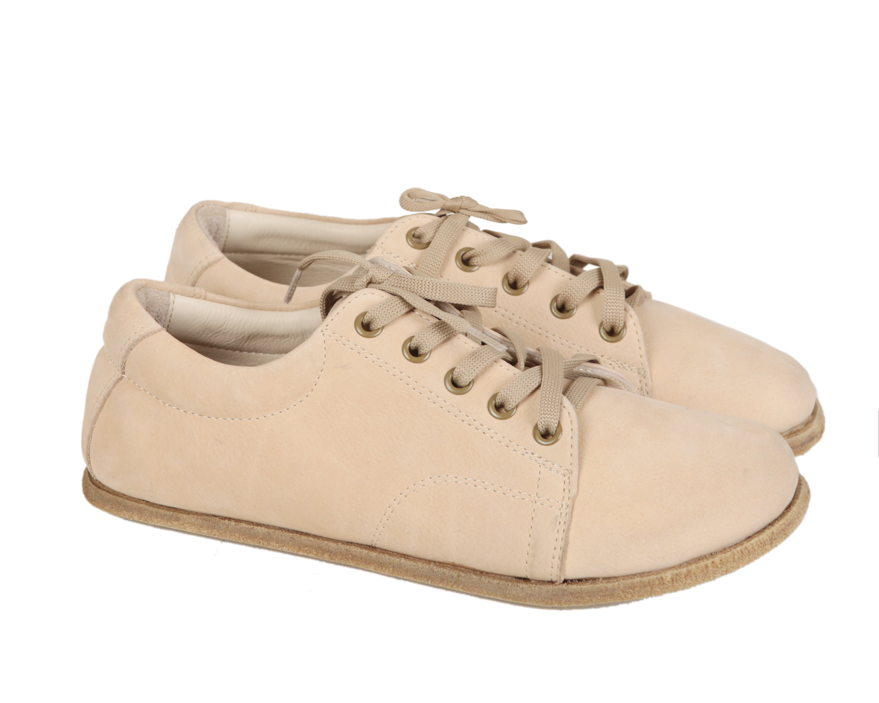 Cream Sneaker Wide Barefoot Nubuck Leather Handmade Shoes 