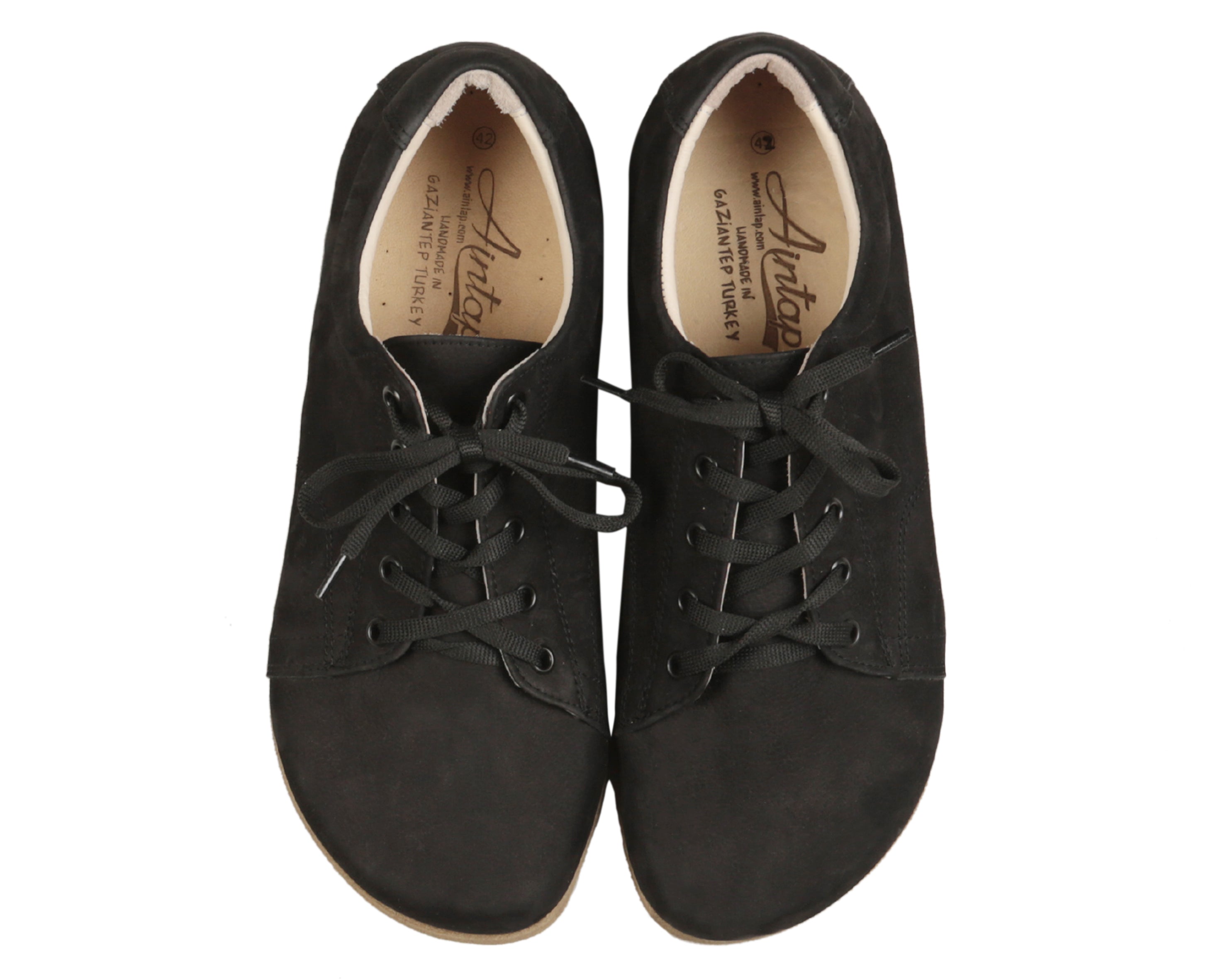 Black Sneaker Wide Barefoot Nubuck Leather Handmade Shoes