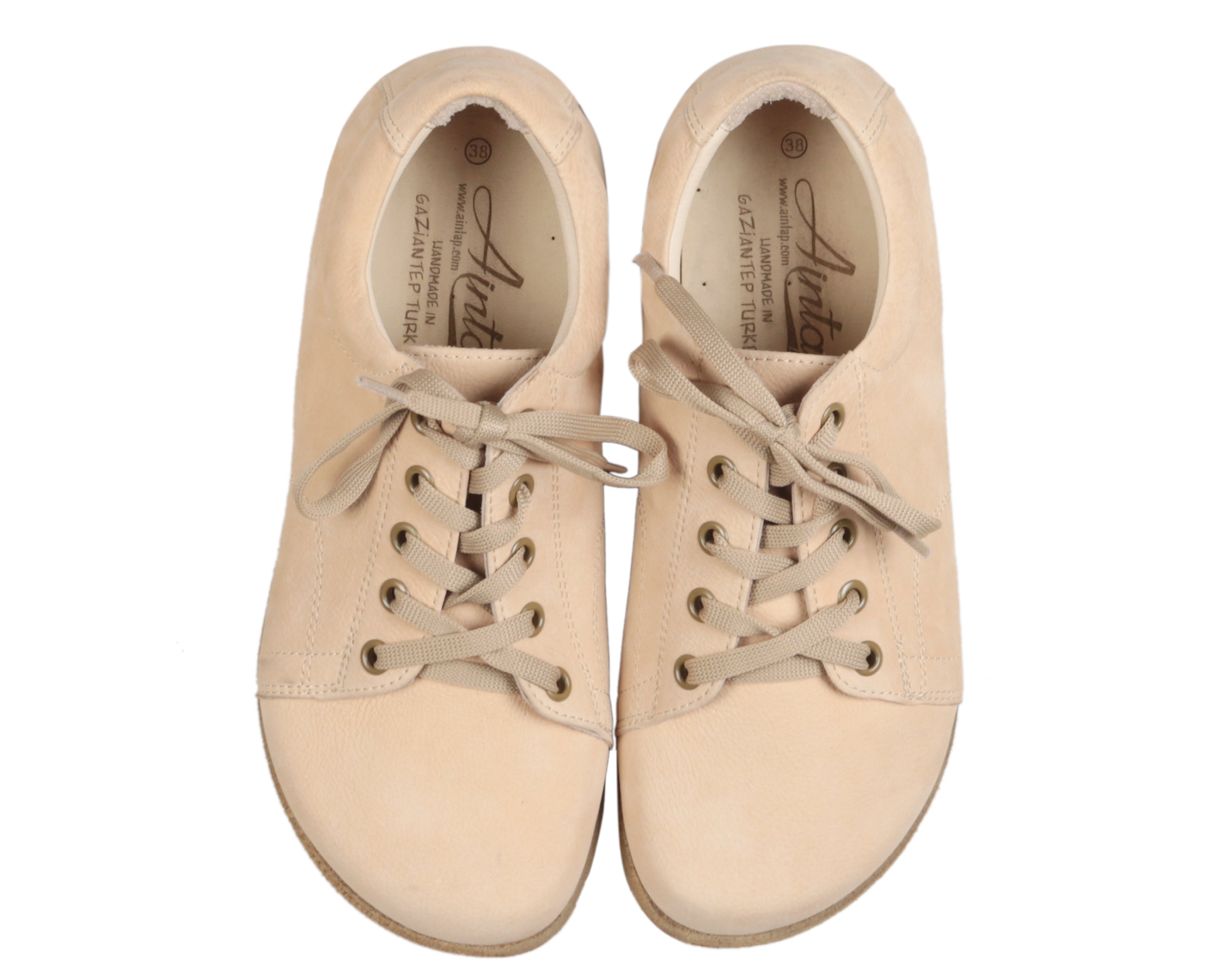 Cream Sneaker Wide Barefoot Nubuck Leather Handmade Shoes