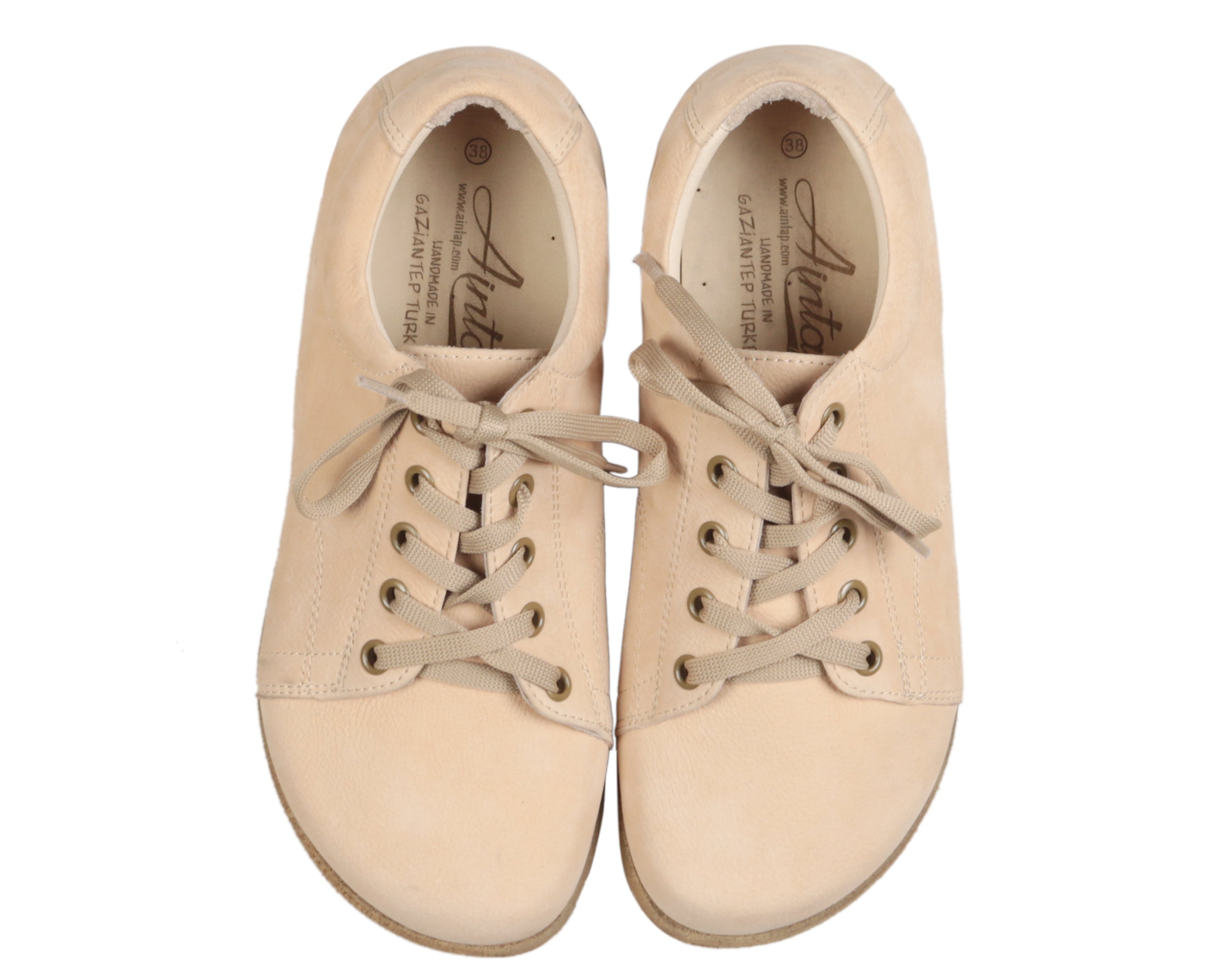 Cream Sneaker Wide Barefoot Nubuck Leather Handmade Shoes 