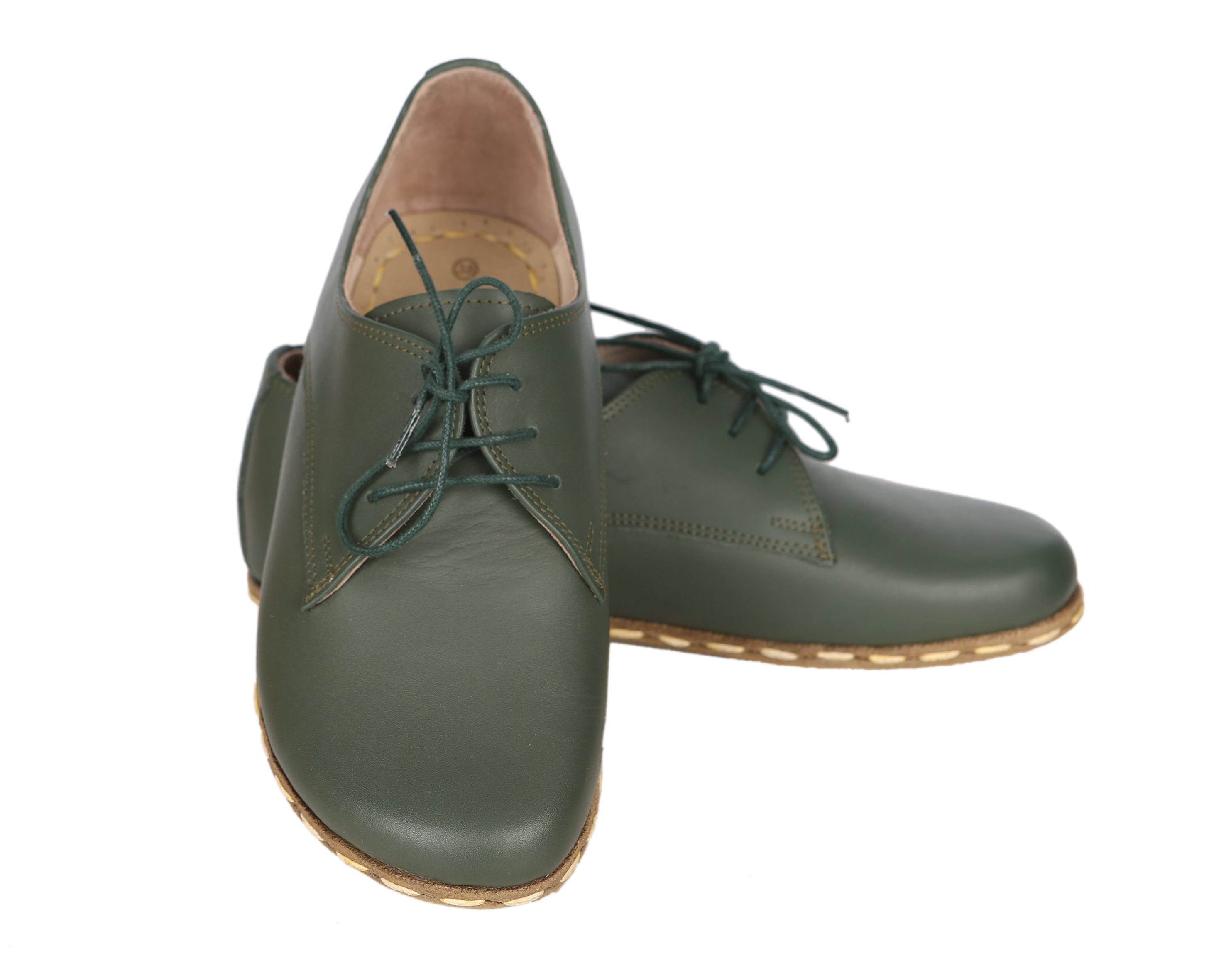 Green Oxford Wide Barefoot Smooth Leather Handmade Sport Shoes