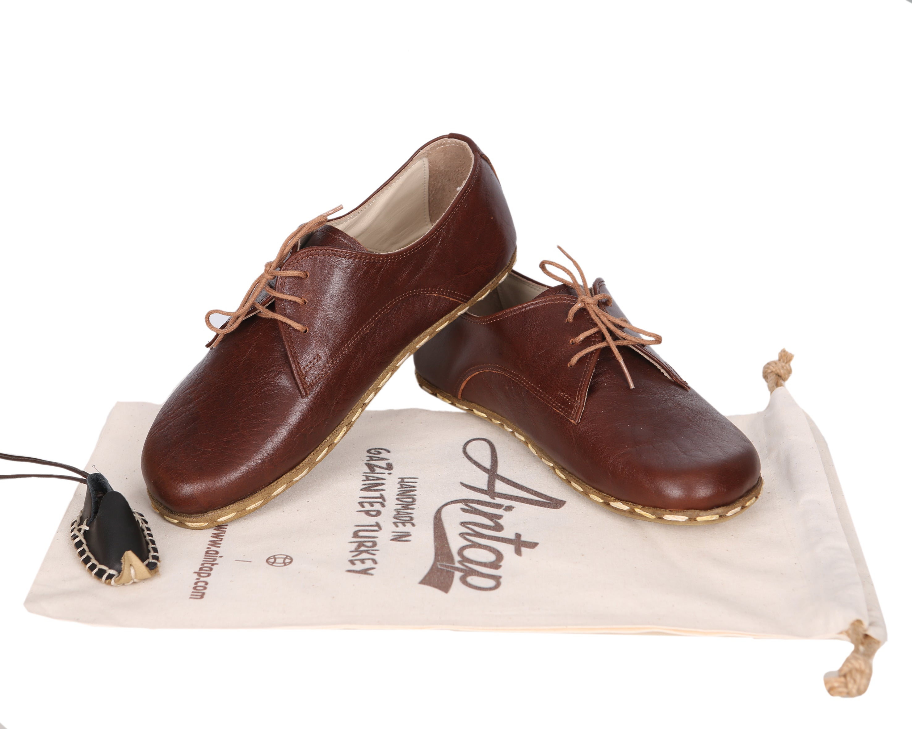 Dark Brown Oxford Wide Barefoot Smooth Leather Handmade Sport Shoes 