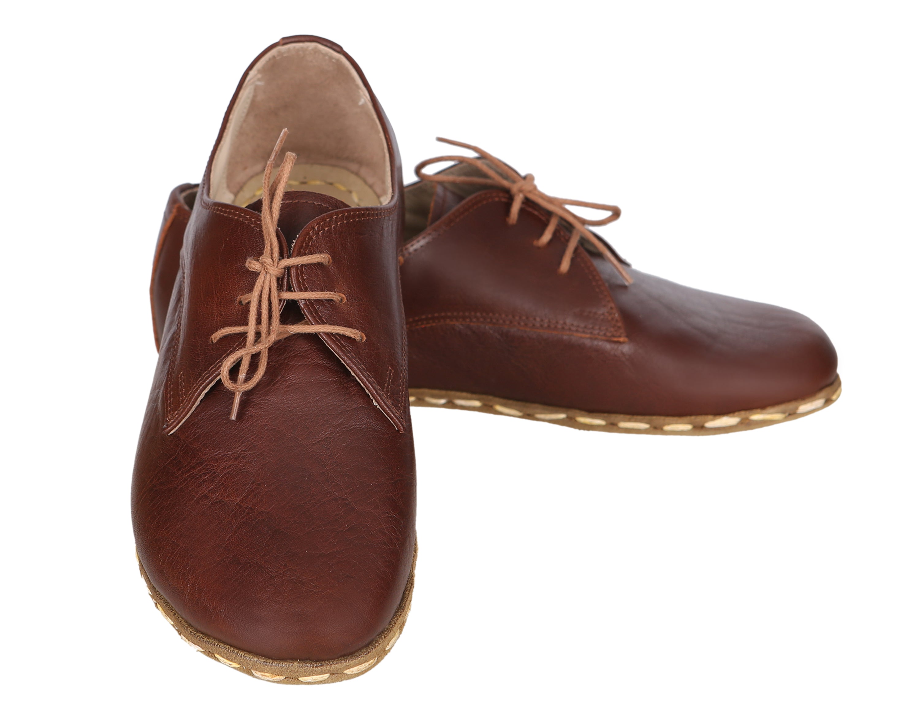 Dark Brown Oxford Wide Barefoot Smooth Leather Handmade Sport Shoes 