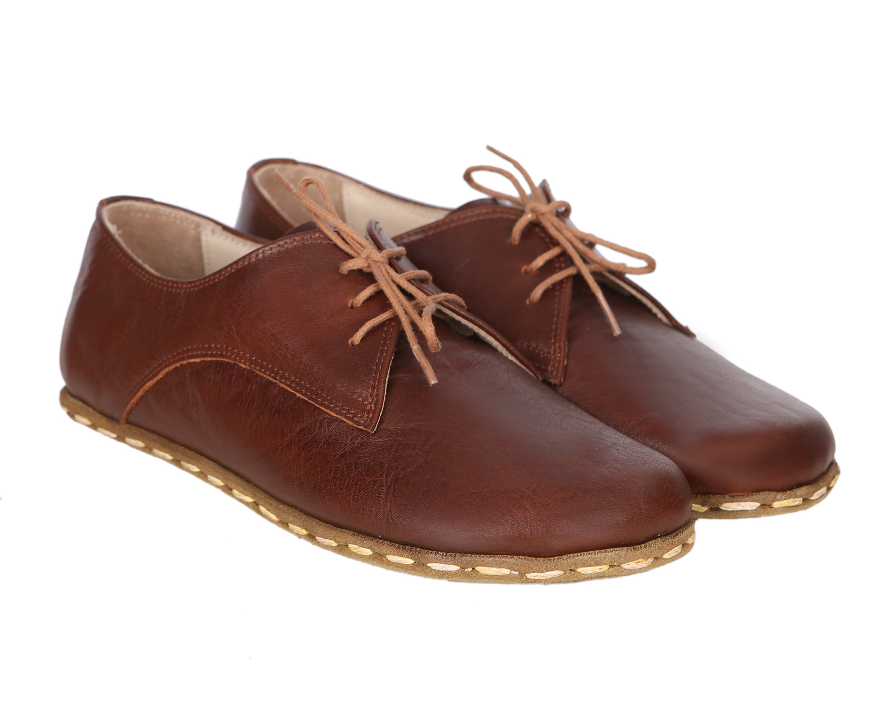 Dark Brown Oxford Wide Barefoot Smooth Leather Handmade Sport Shoes 