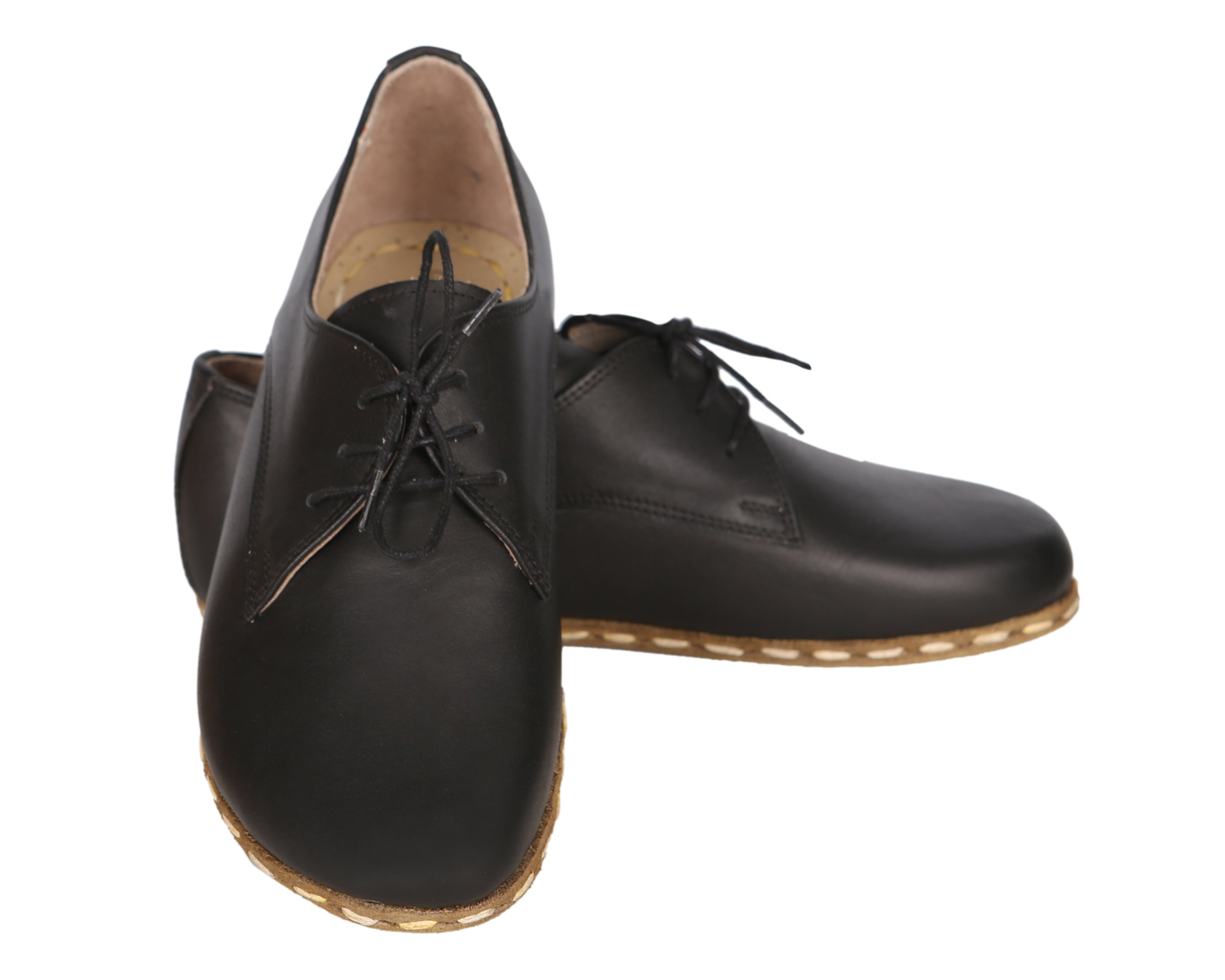 Black Oxford Wide Barefoot Smooth Leather Handmade Sport Shoes