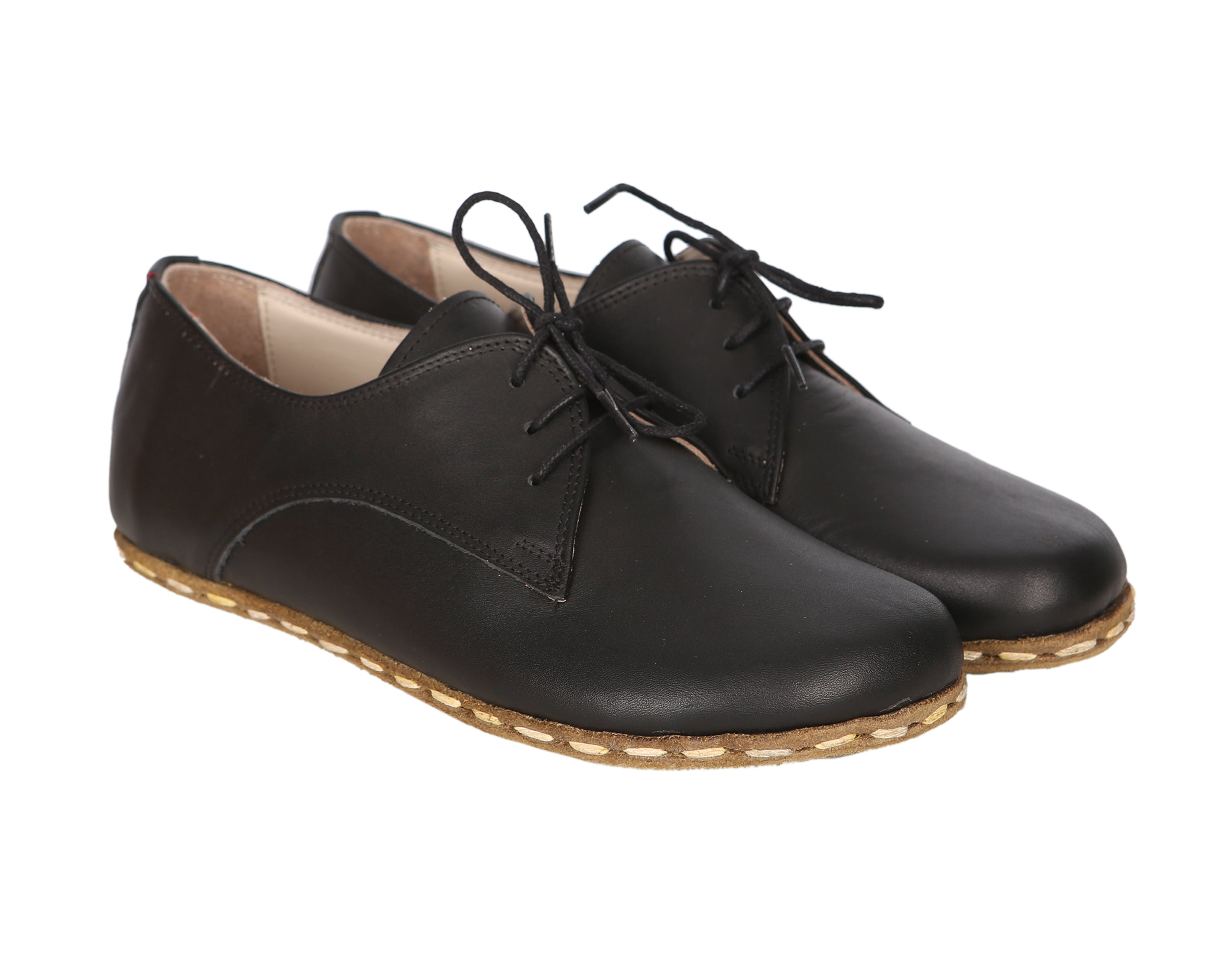 Black Oxford Wide Barefoot Smooth Leather Handmade Sport Shoes