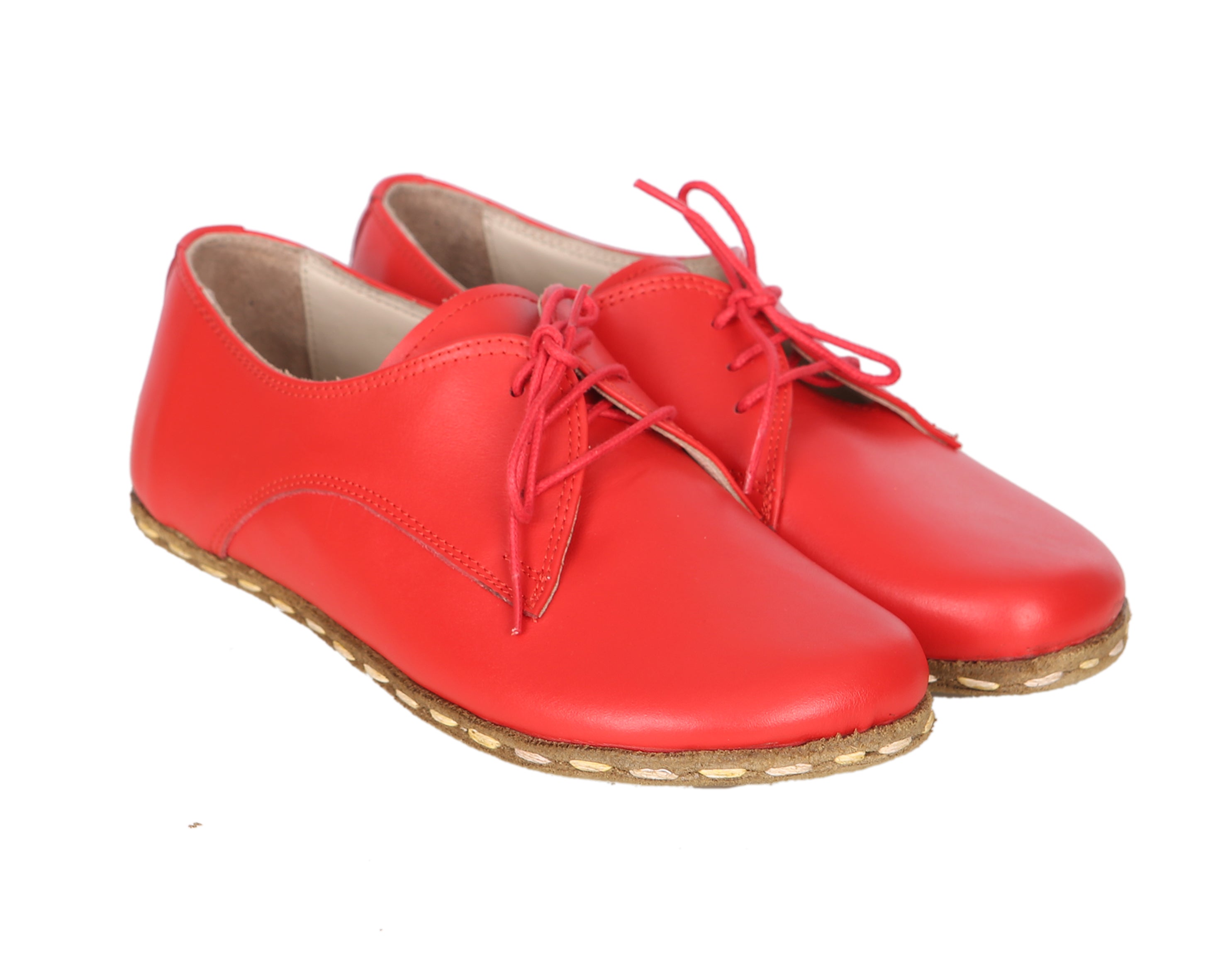 Red Oxford Wide Barefoot Smooth Leather Handmade Sport Shoes 