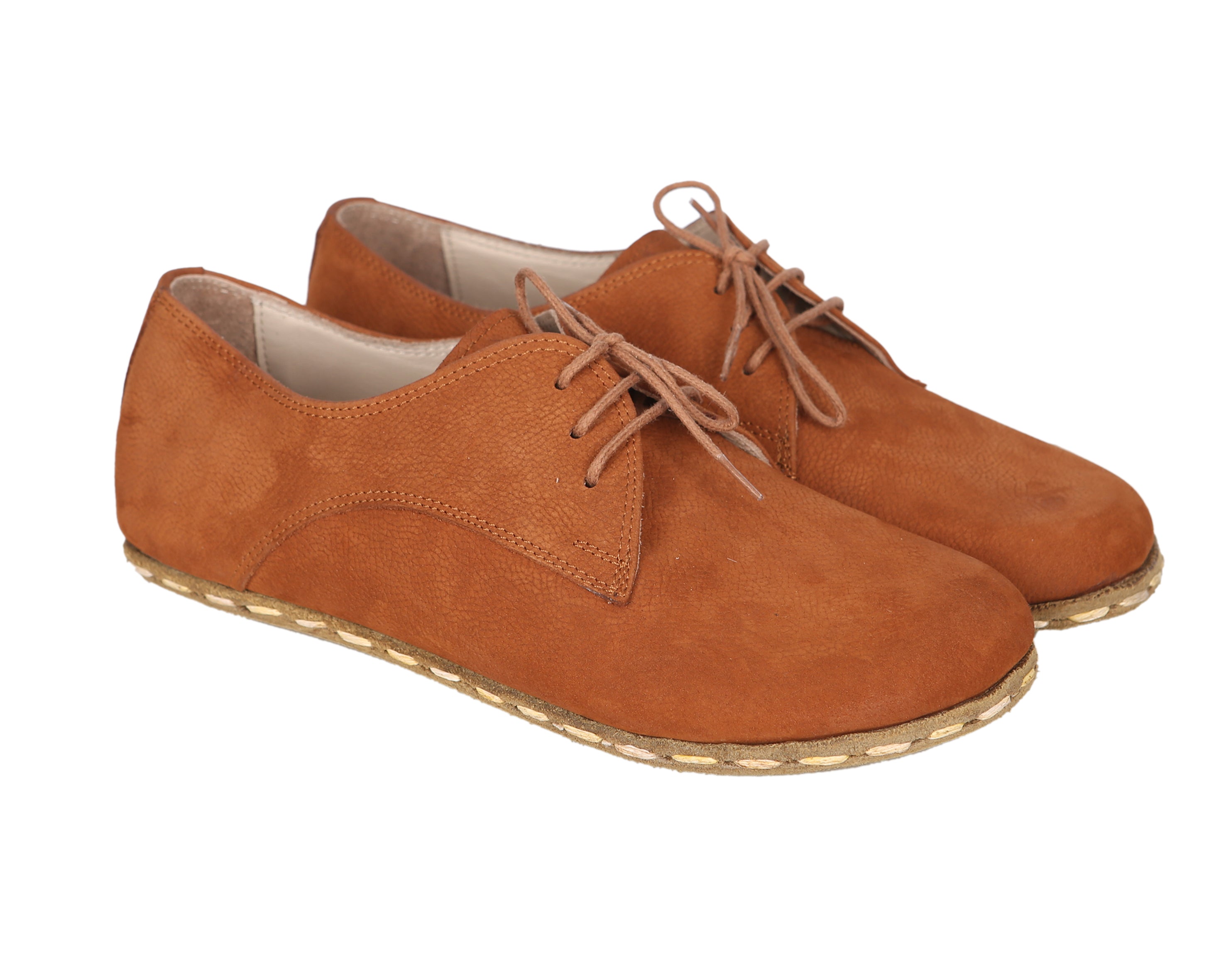 Tan Oxford Wide Barefoot Nubuck Leather Handmade Sport Shoes