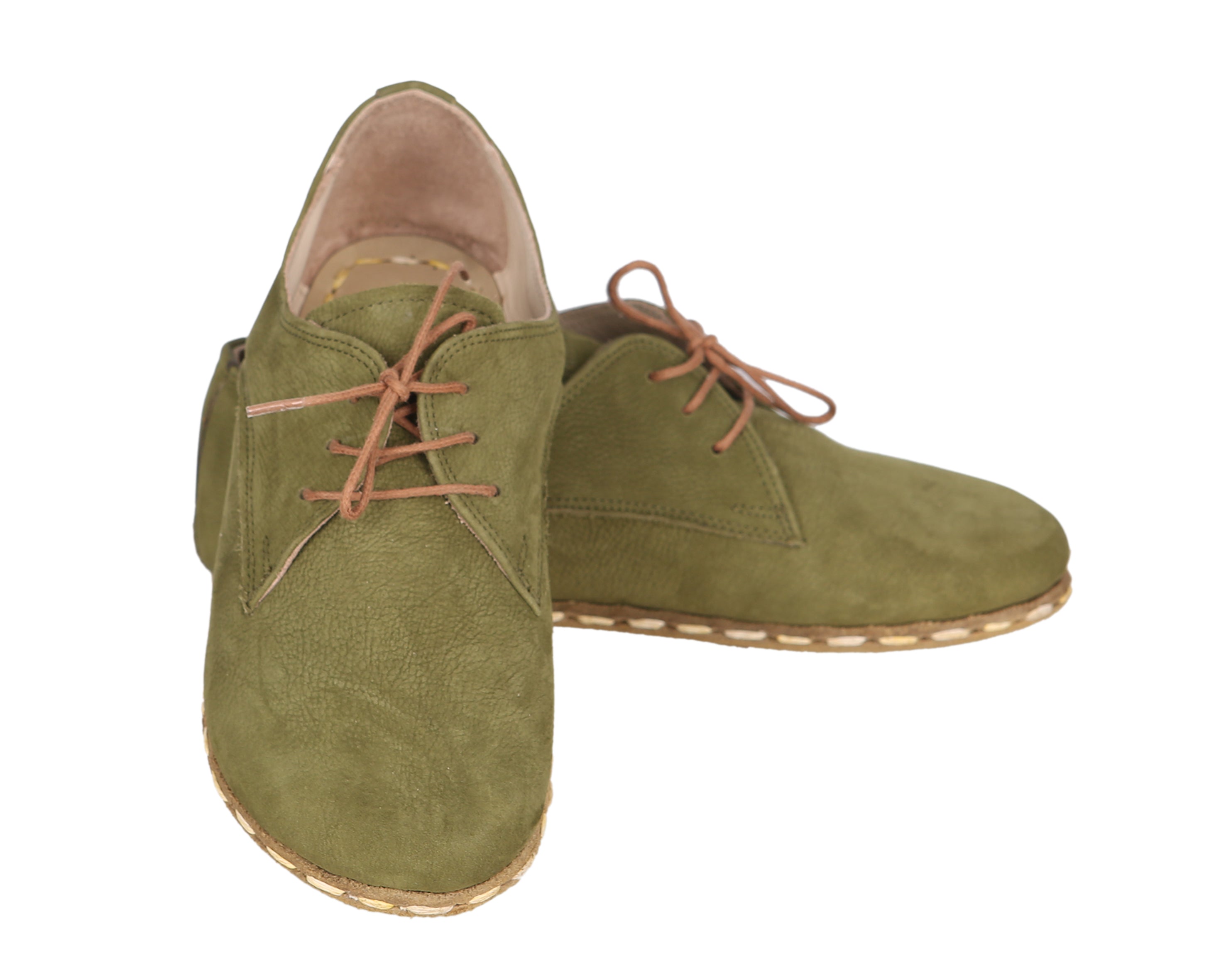 Green Oxford Wide Barefoot Nubuck Leather Handmade Sport Shoes 