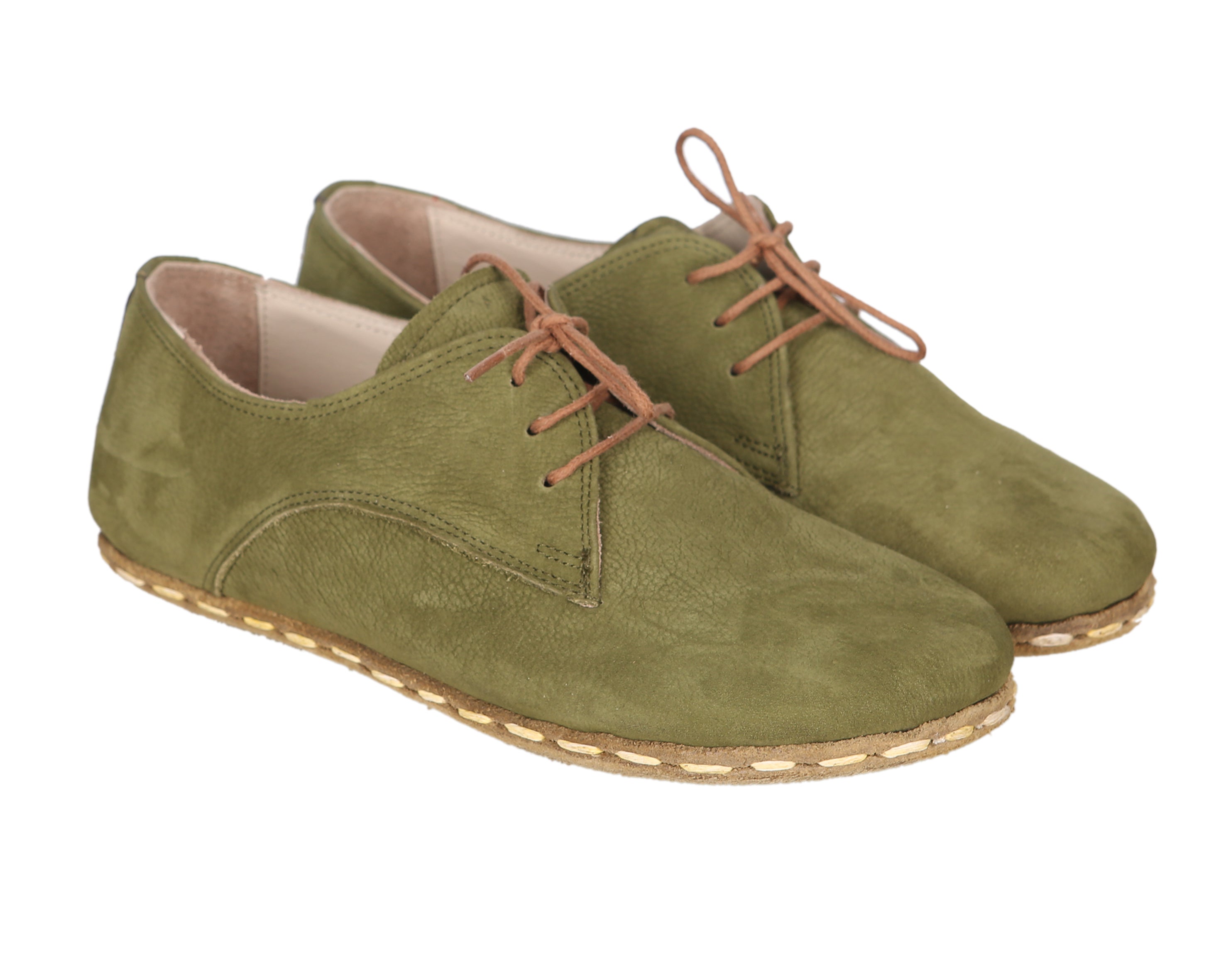 Green Oxford Wide Barefoot Nubuck Leather Handmade Sport Shoes