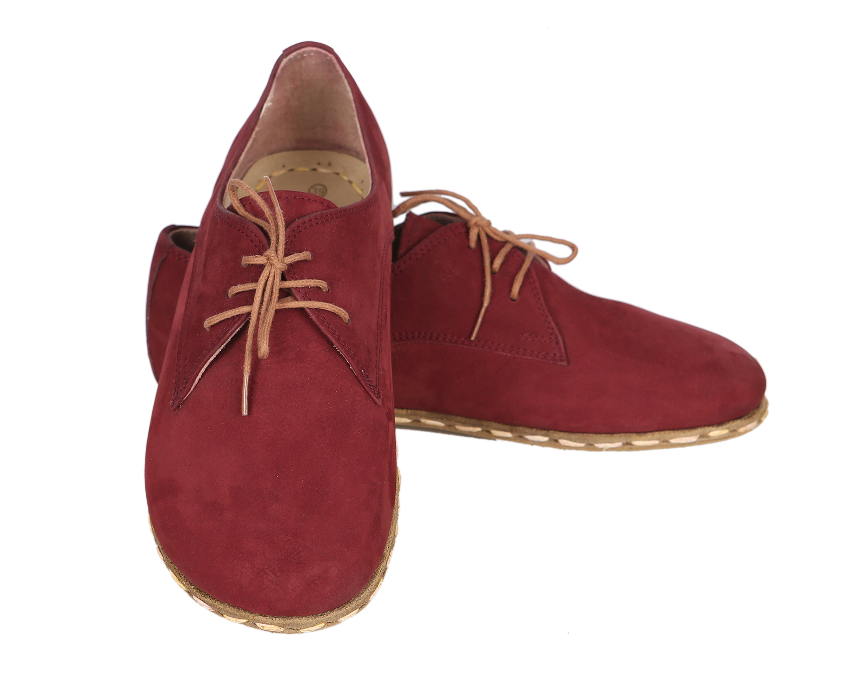 Red Oxford Wide Barefoot Nubuck Leather Handmade Sport Shoes