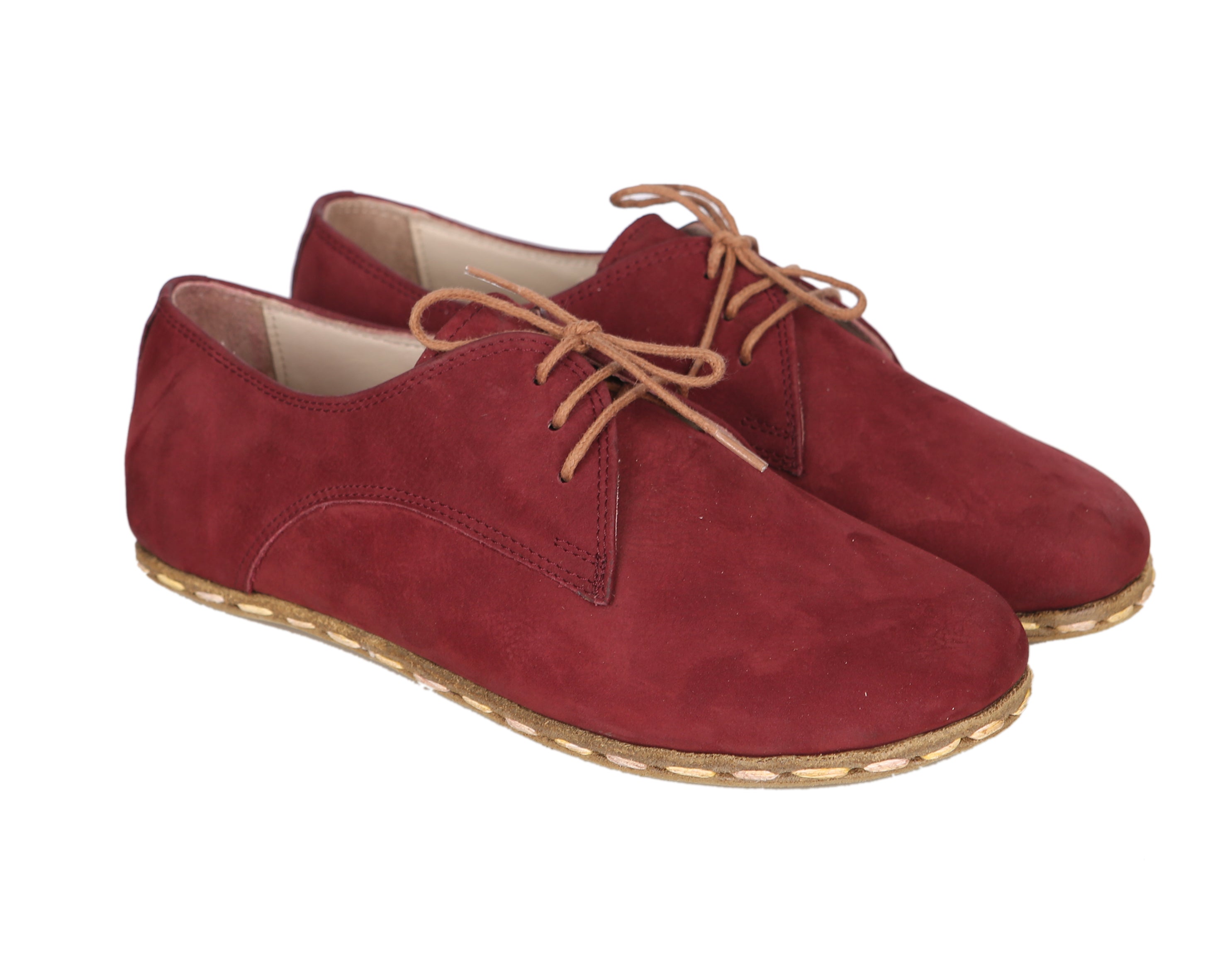 Red Oxford Wide Barefoot Nubuck Leather Handmade Sport Shoes 