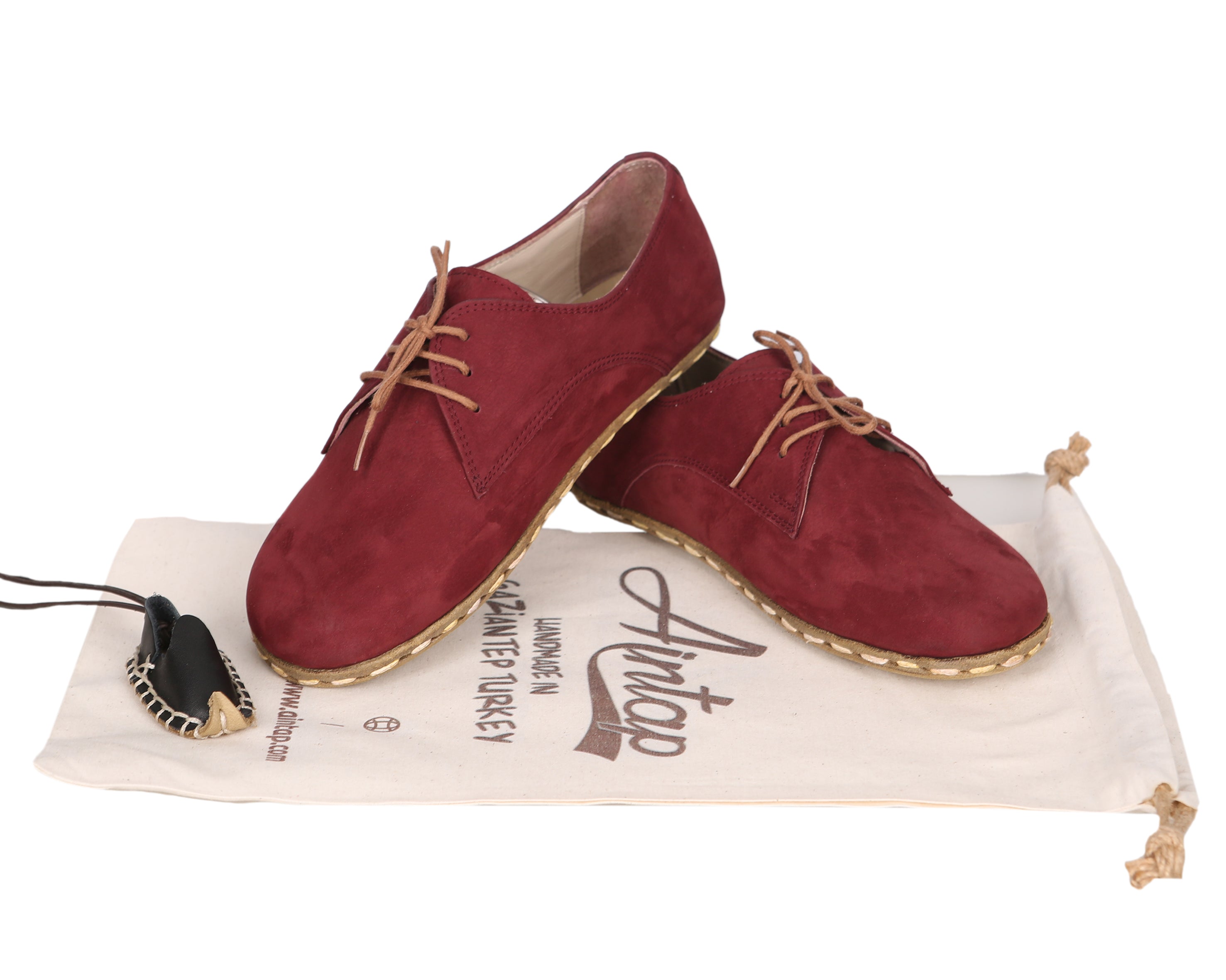 Red Oxford Wide Barefoot Nubuck Leather Handmade Sport Shoes 