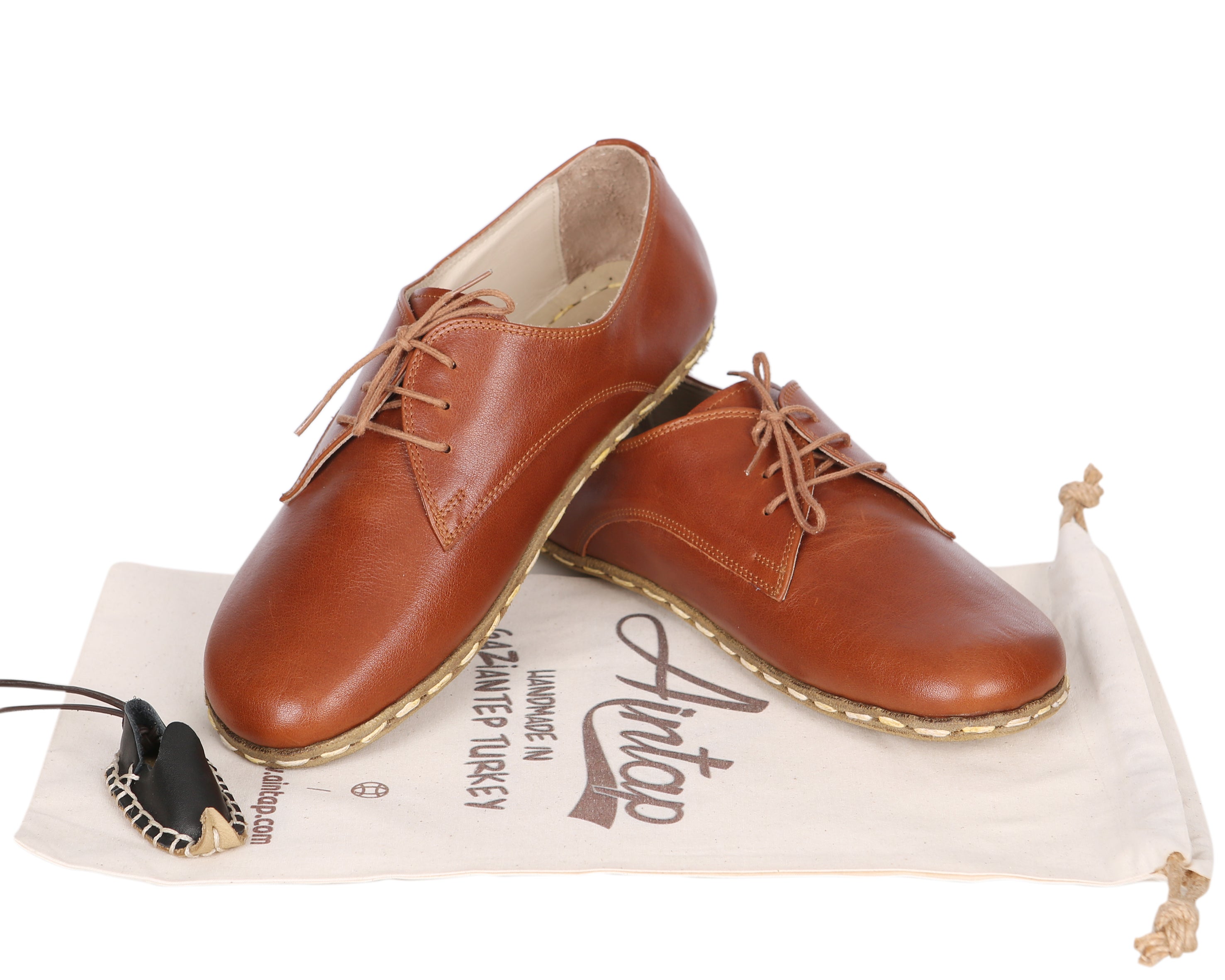 Brown Oxford Wide Barefoot Smooth Leather Handmade Sport Shoes 