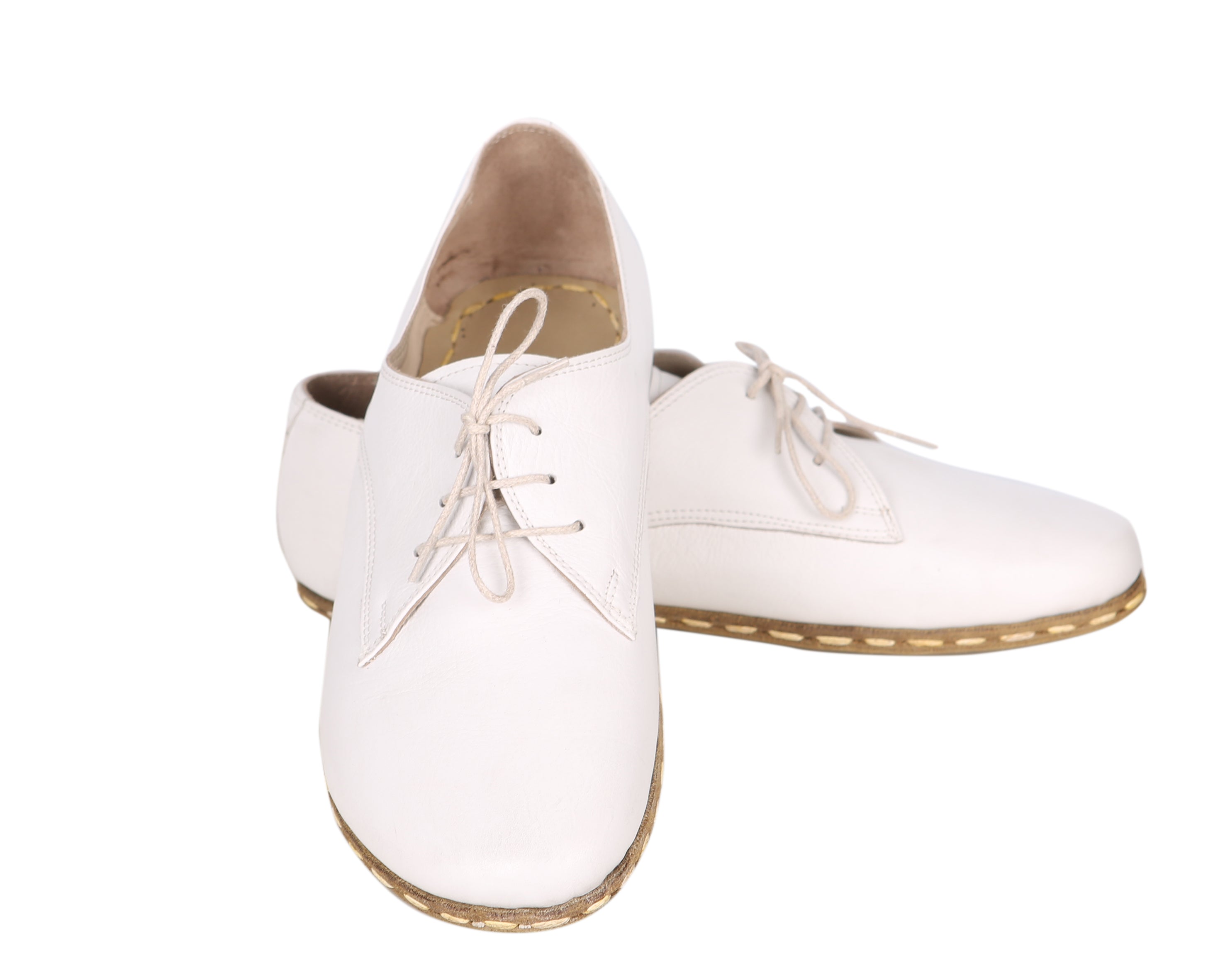 White Oxford Wide Barefoot Smooth Leather Handmade Sport Shoes