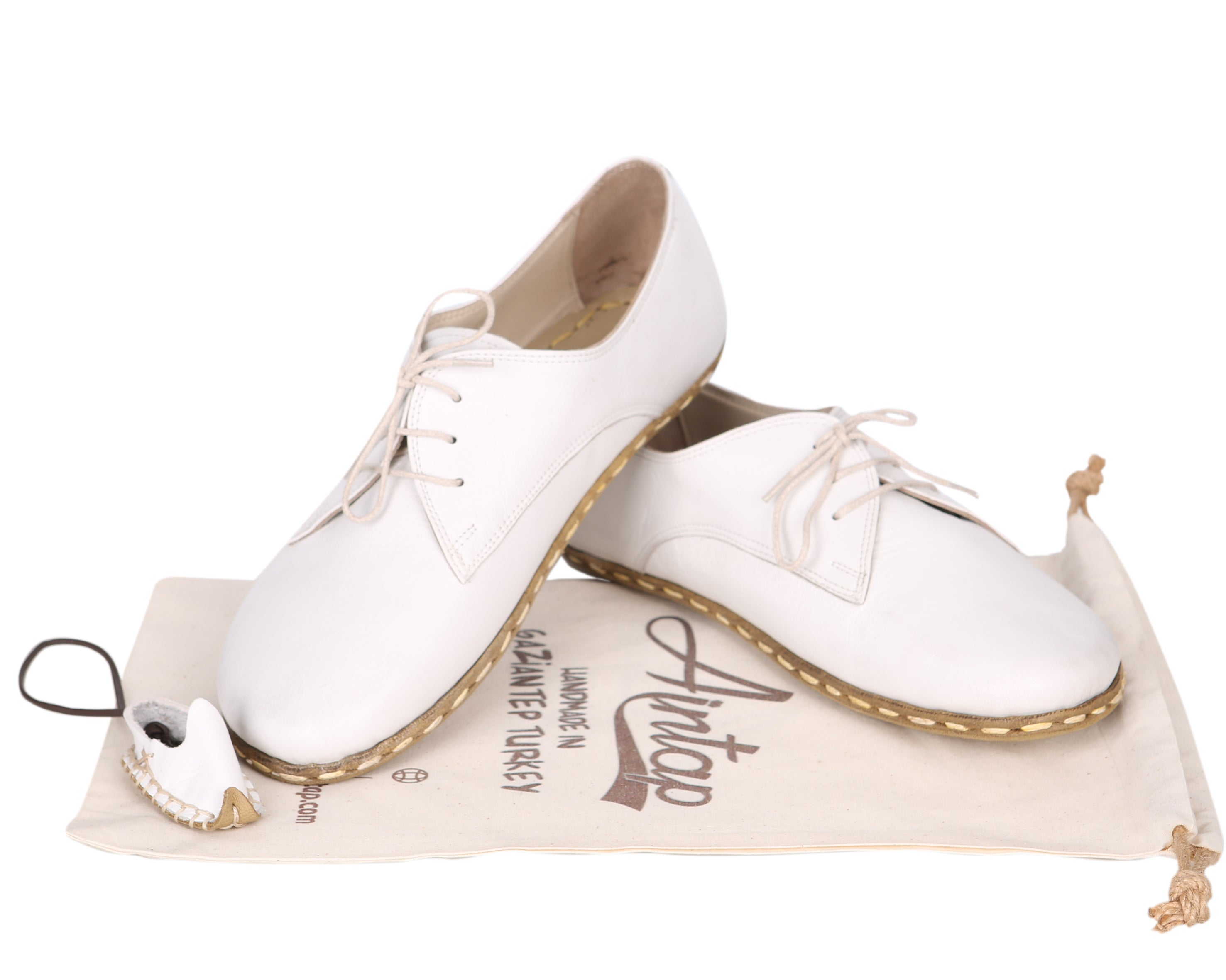 White Oxford Wide Barefoot Smooth Leather Handmade Sport Shoes