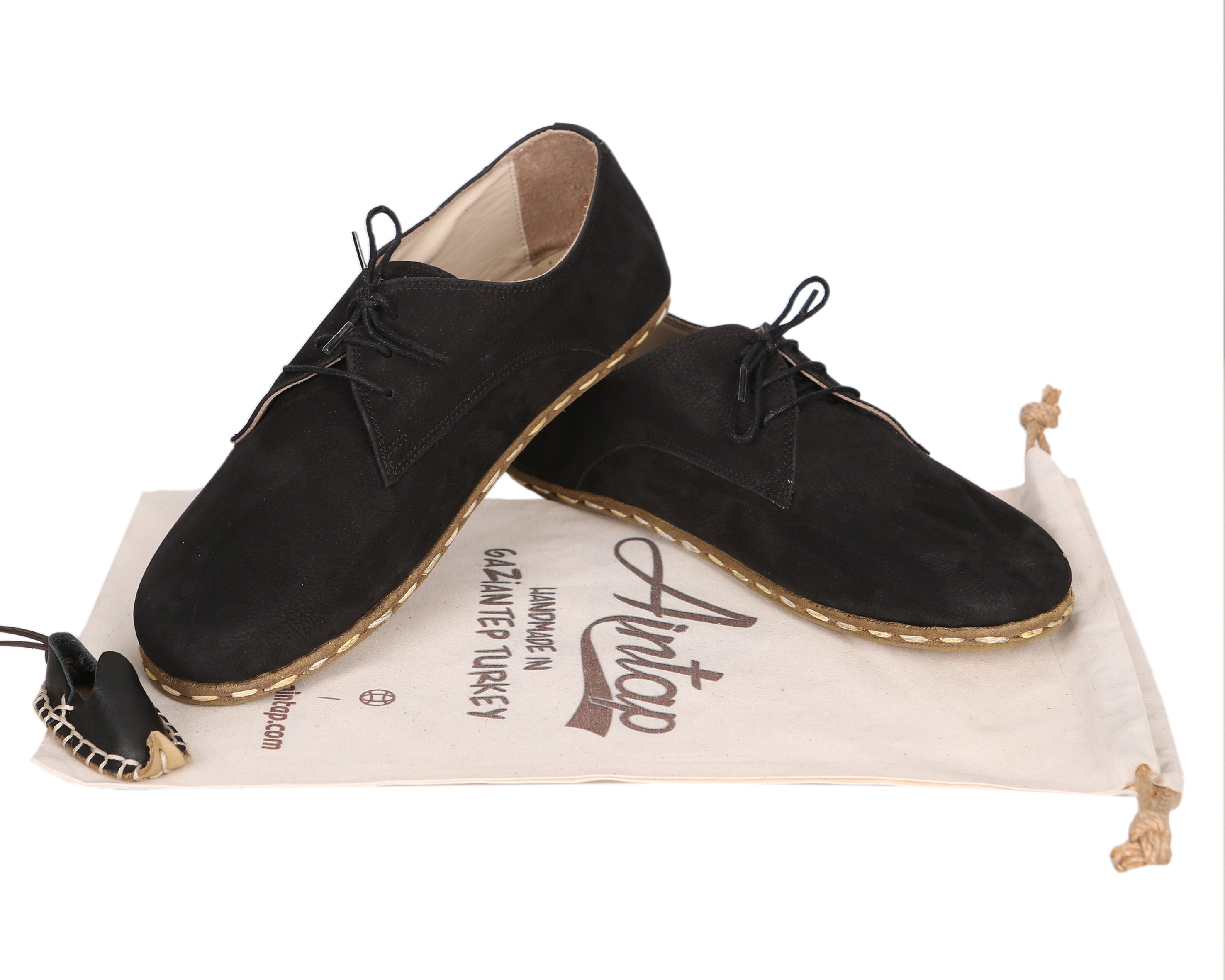 Black Oxford Wide Barefoot Nubuck Leather Handmade Sport Shoes