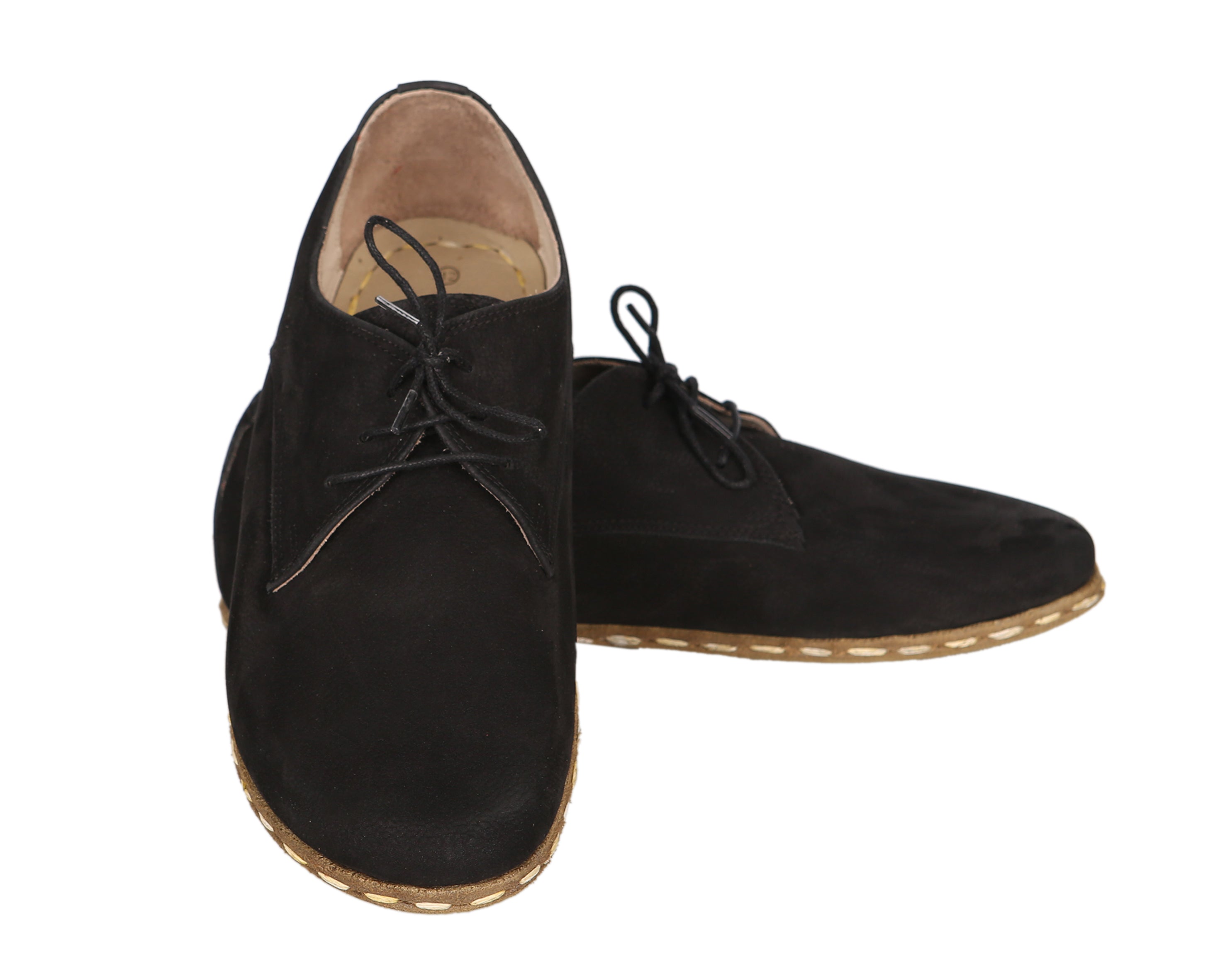 Black Oxford Wide Barefoot Nubuck Leather Handmade Sport Shoes